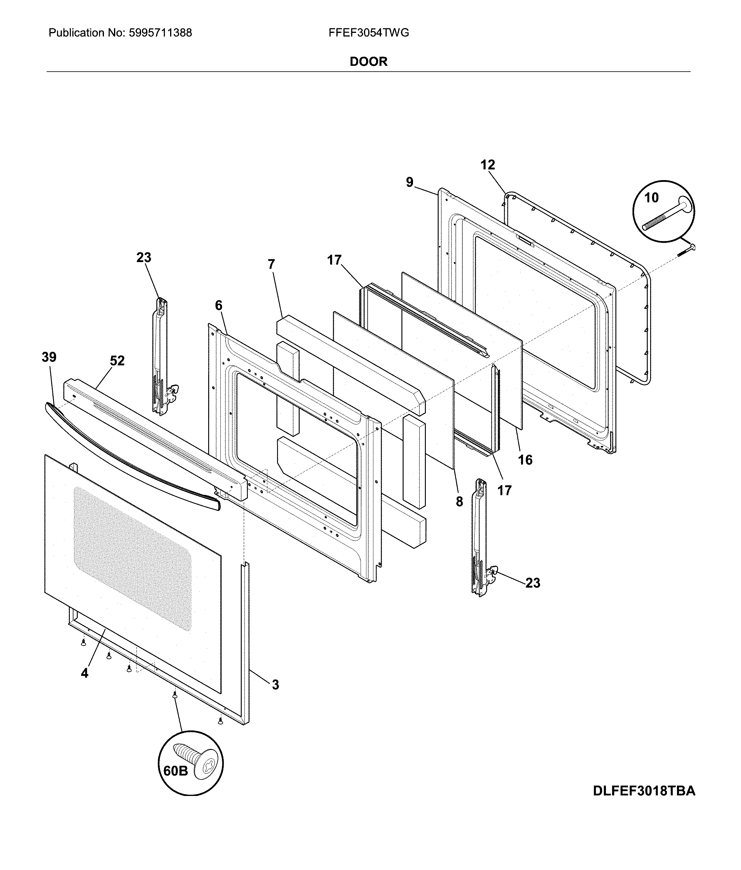 Frigidaire FFEF3054TWG door diagram