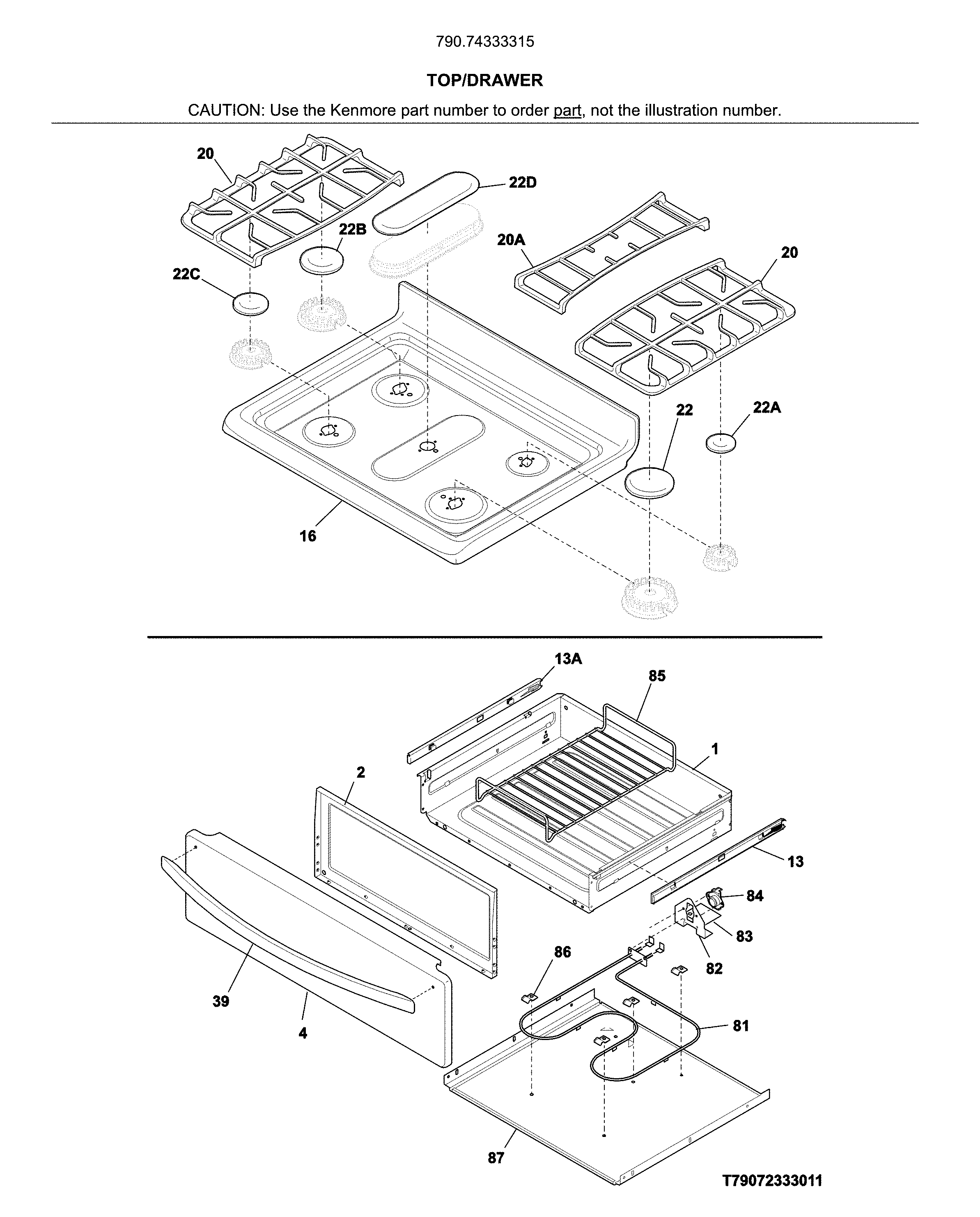 Kenmore 79074333315 top/drawer diagram