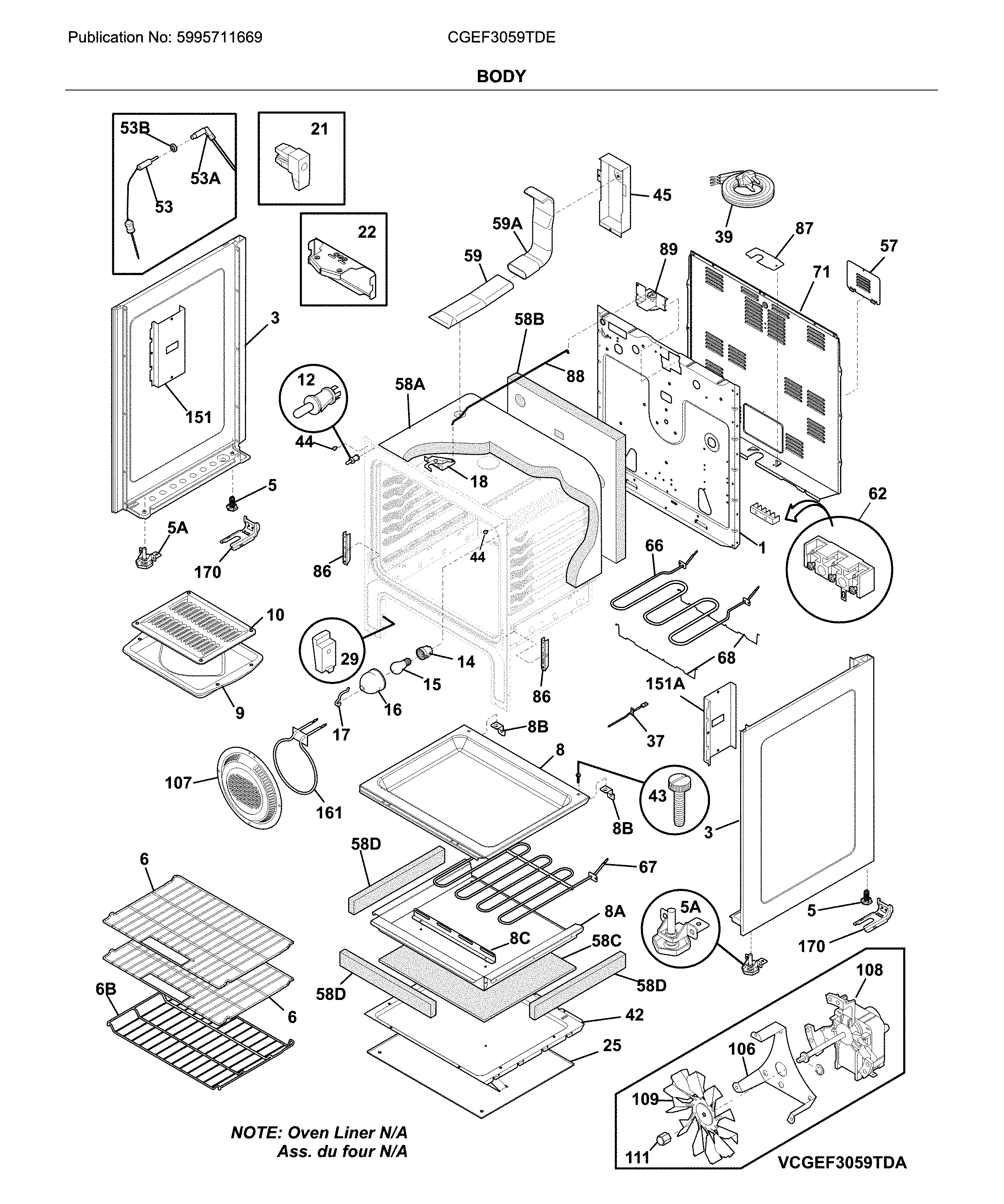 Frigidaire CGEF3059TDE body diagram