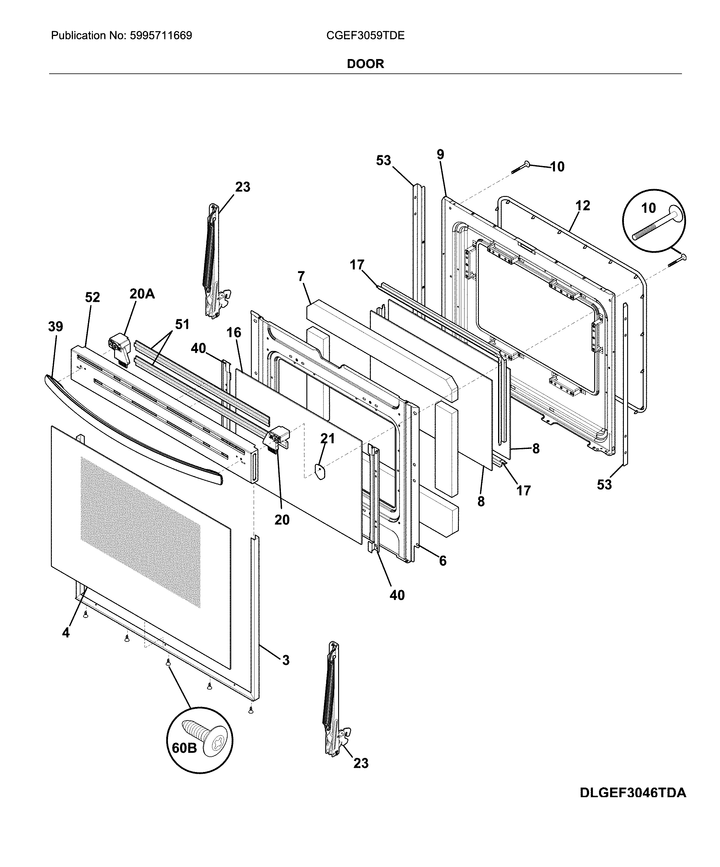 Frigidaire CGEF3059TDE door diagram