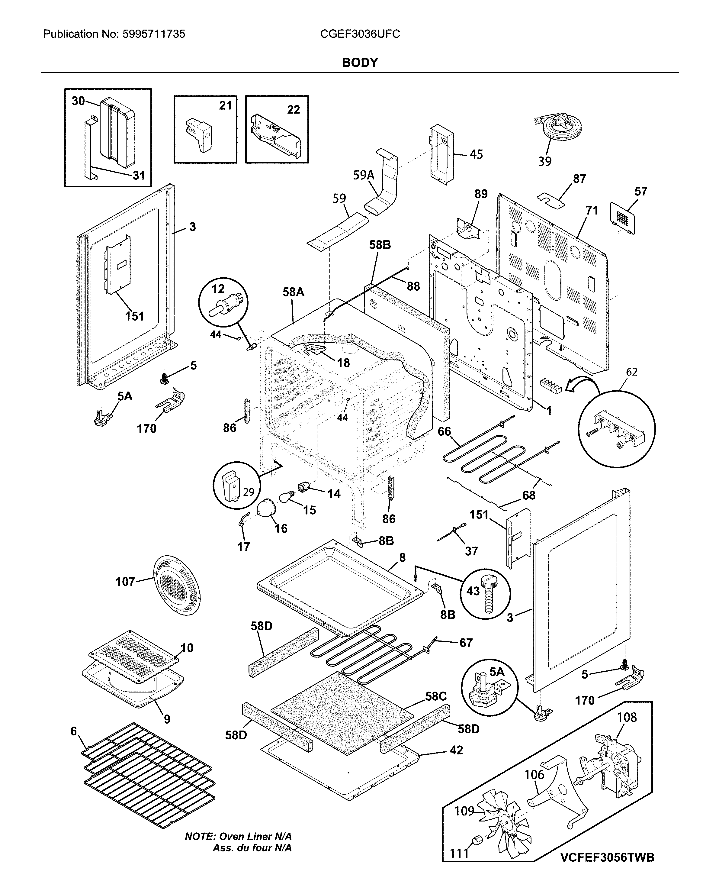 Frigidaire CGEF3036UFC body diagram
