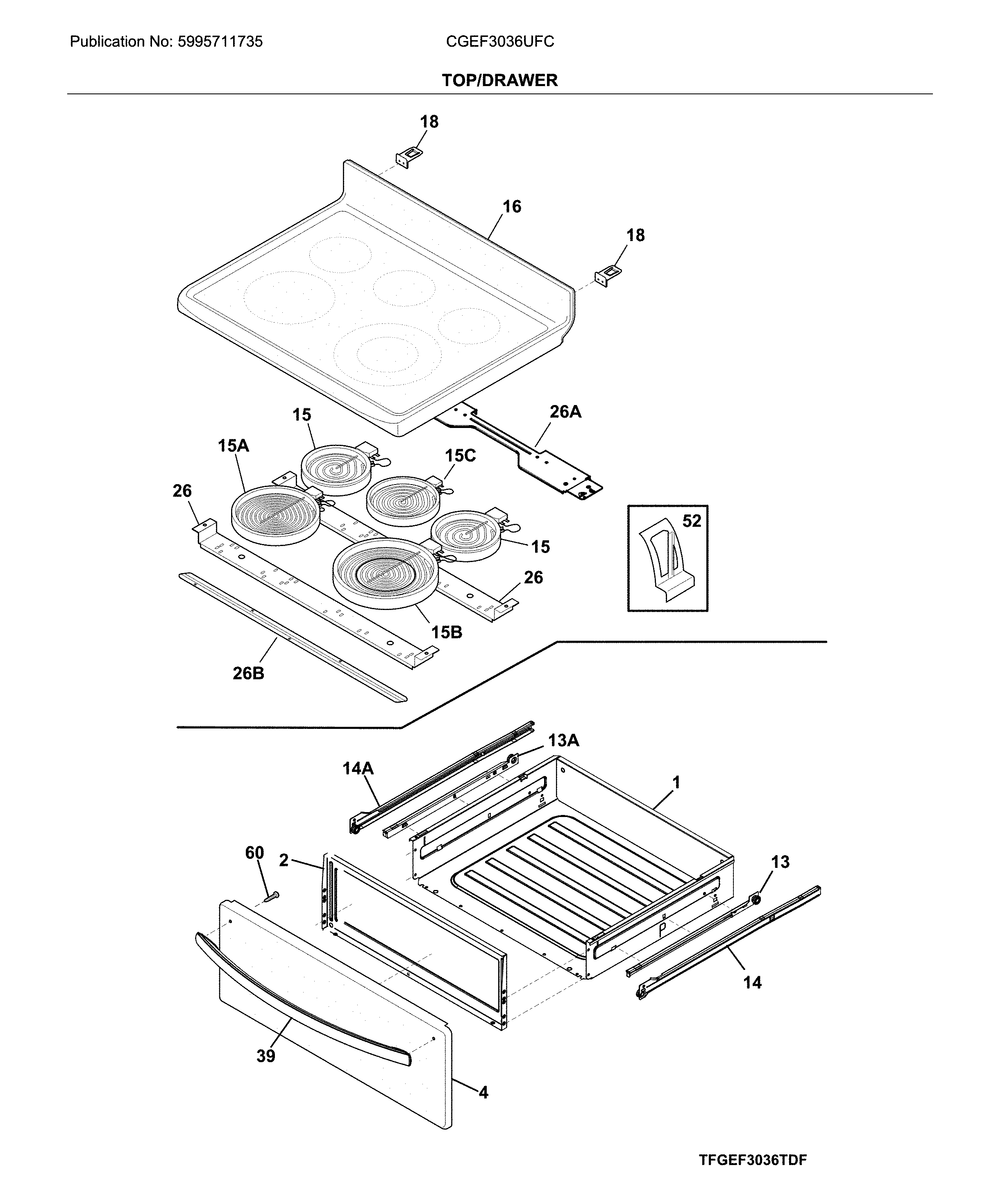 Frigidaire CGEF3036UFC top/drawer diagram