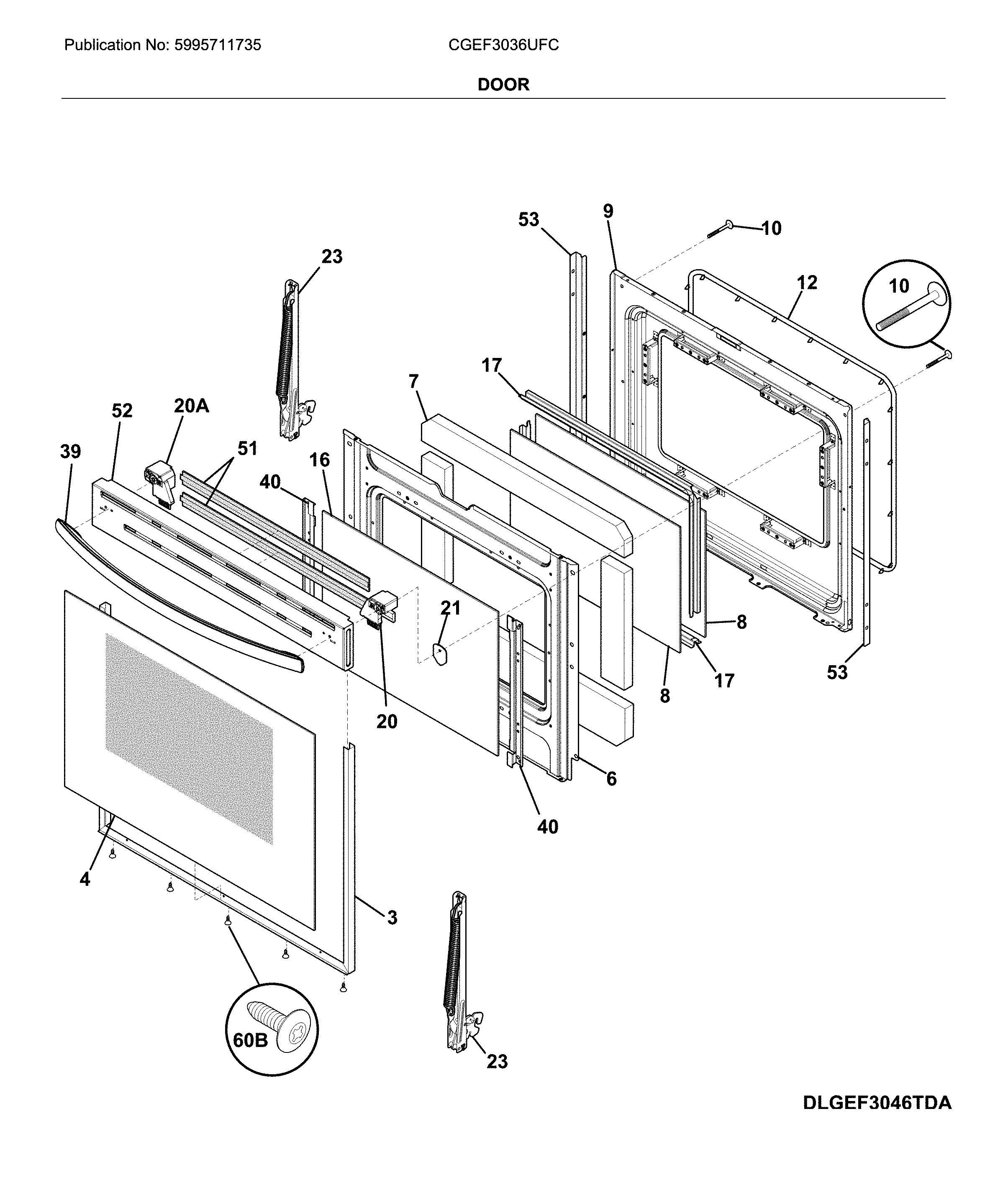 Frigidaire CGEF3036UFC door diagram