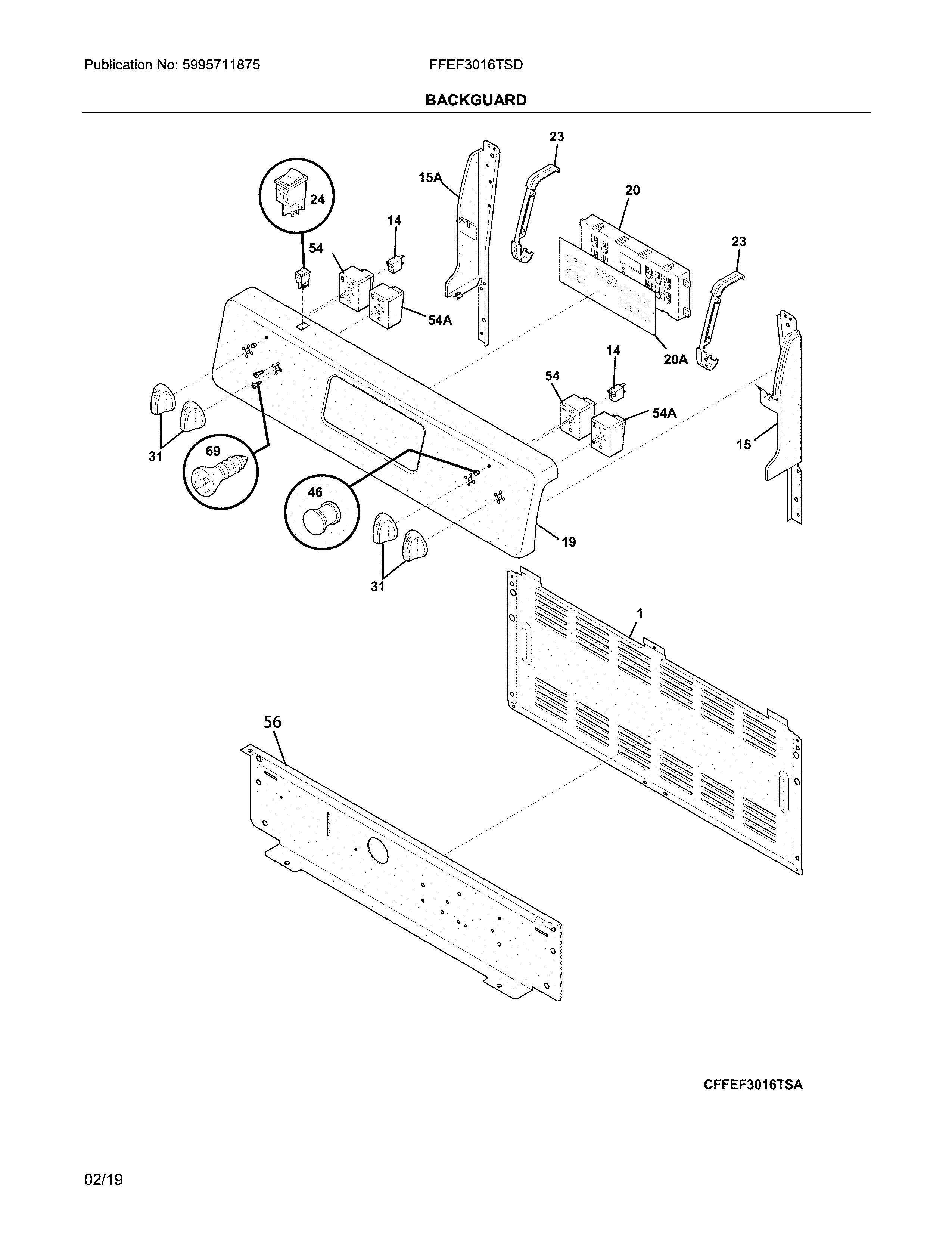 Frigidaire FFEF3016TSD backguard diagram