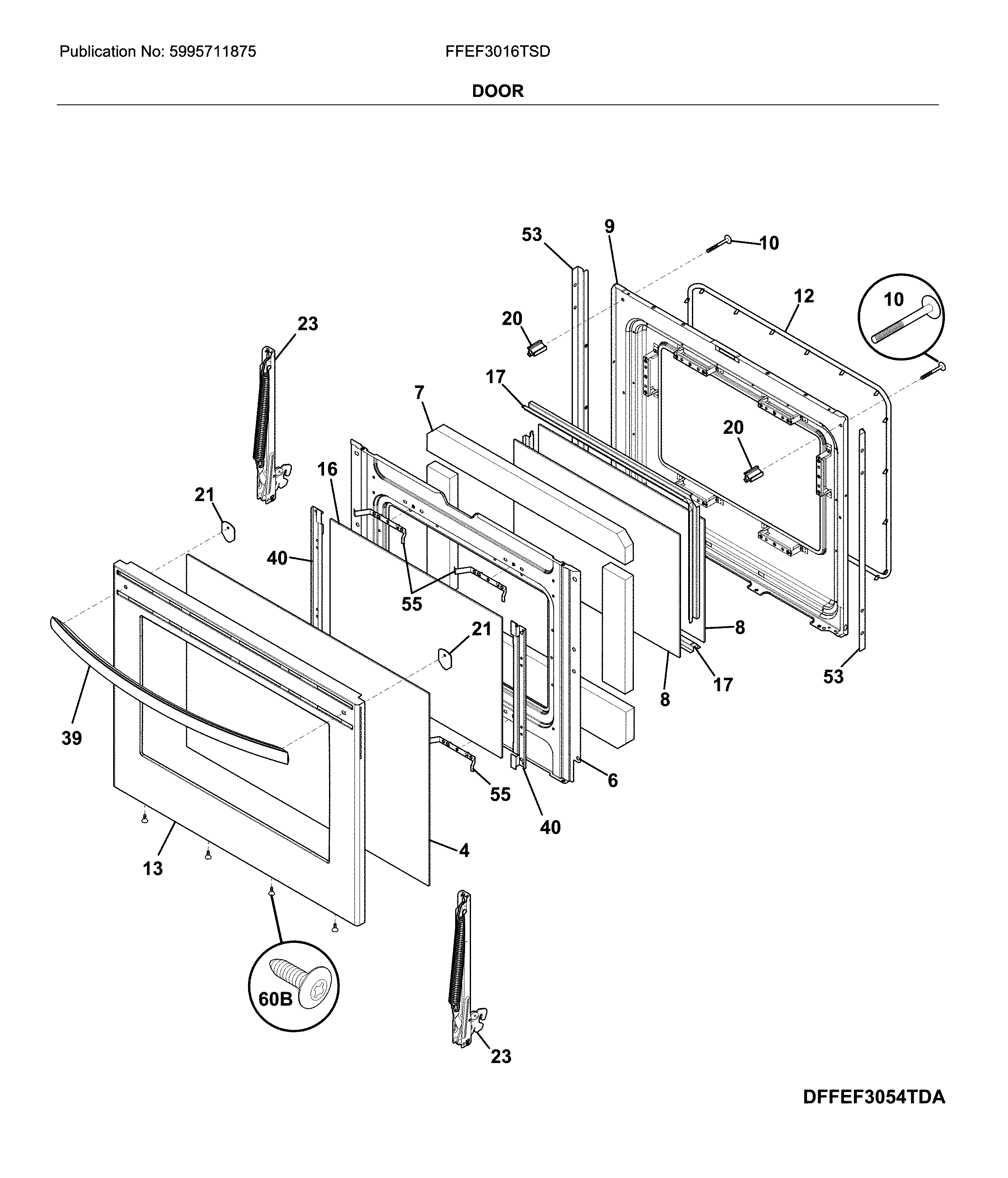 Frigidaire FFEF3016TSD door diagram