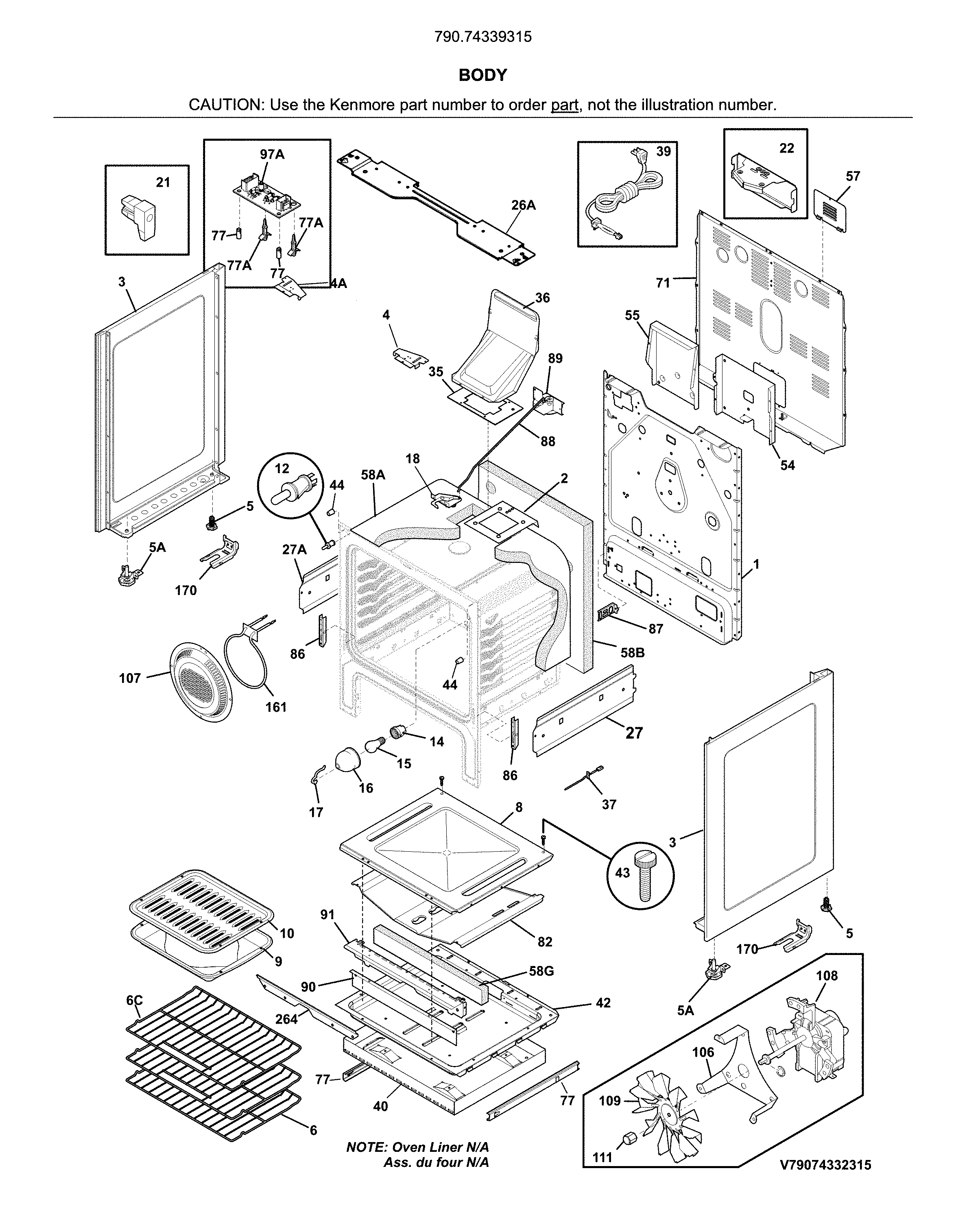 Kenmore 79074339315 body diagram