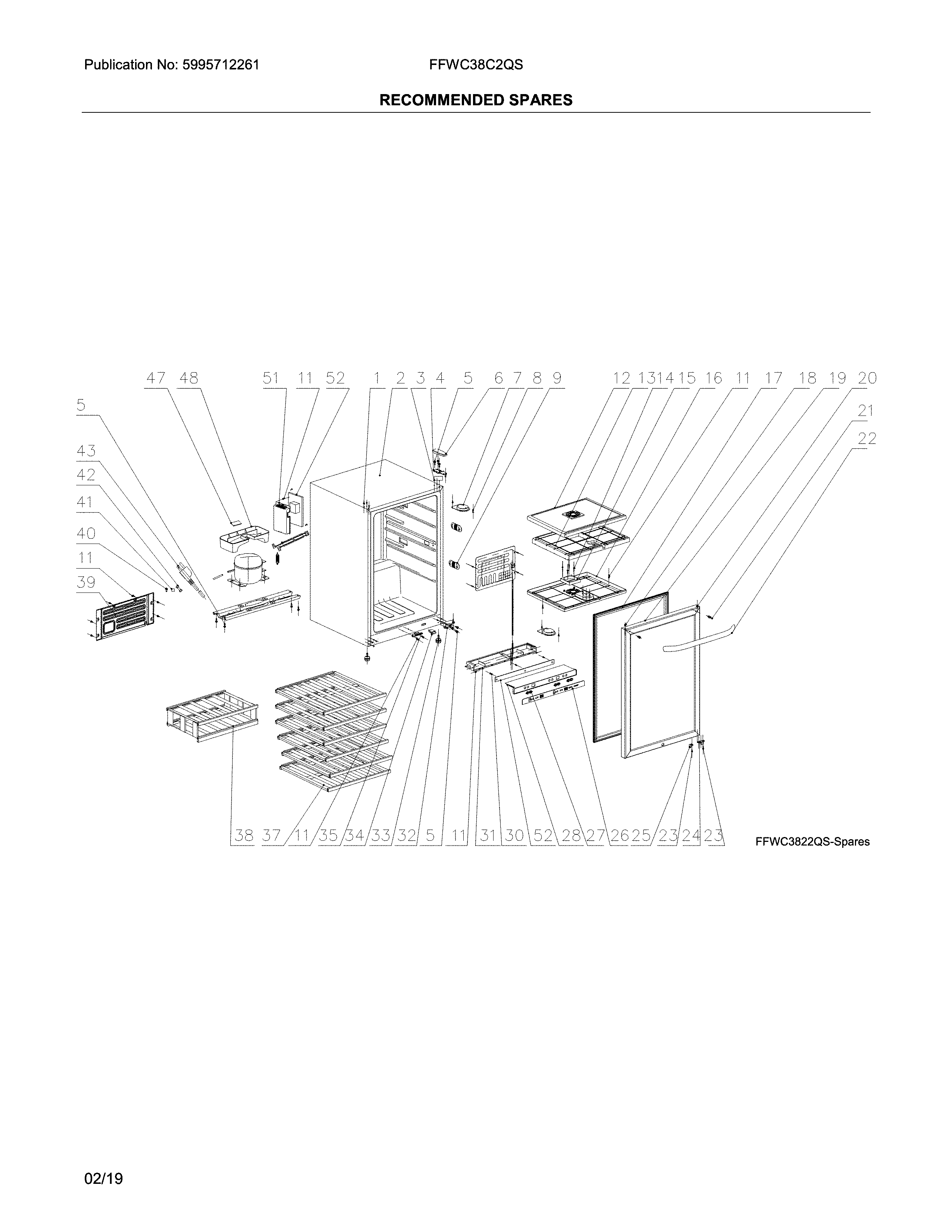 Frigidaire FFWC38C2QS recommended spares diagram