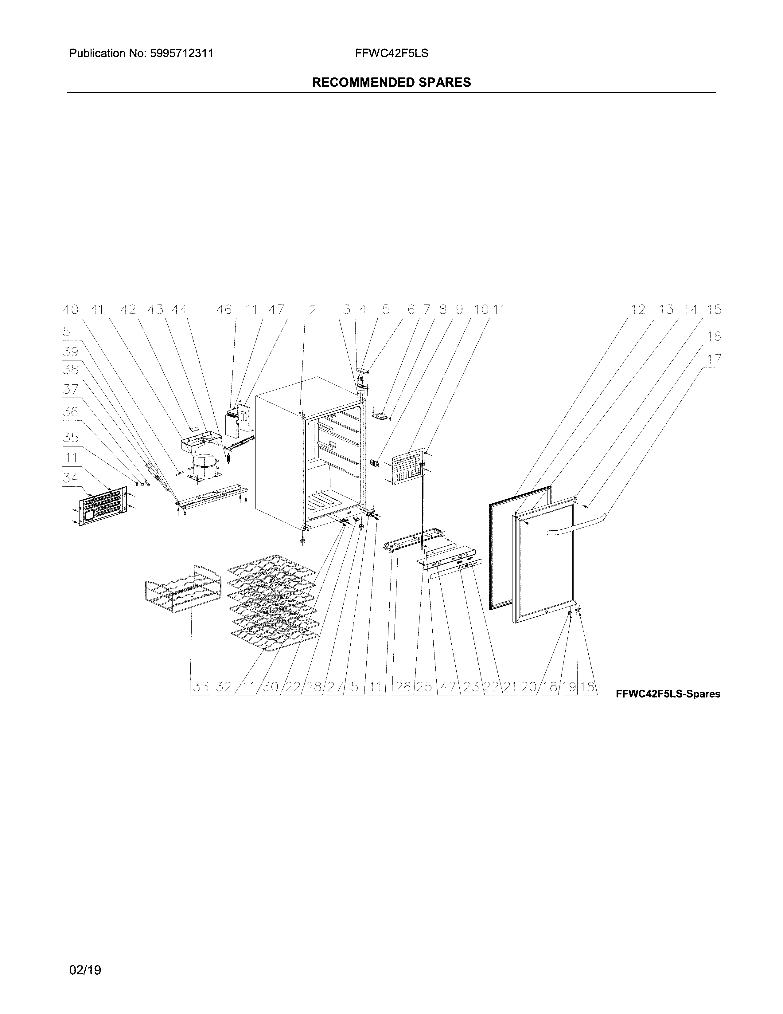 Frigidaire FFWC42F5LS recommended spares diagram