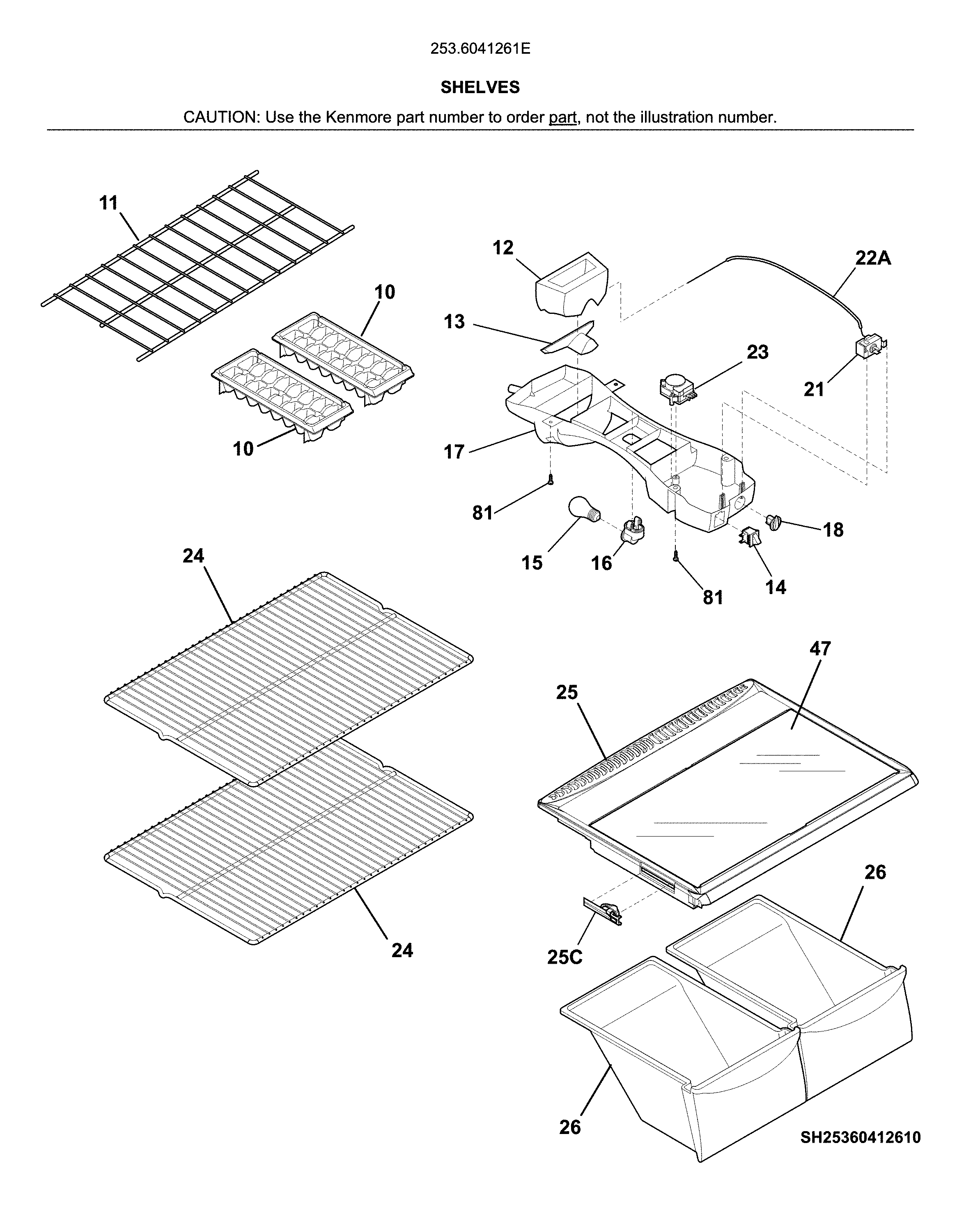 Kenmore 2536041261E shelves diagram