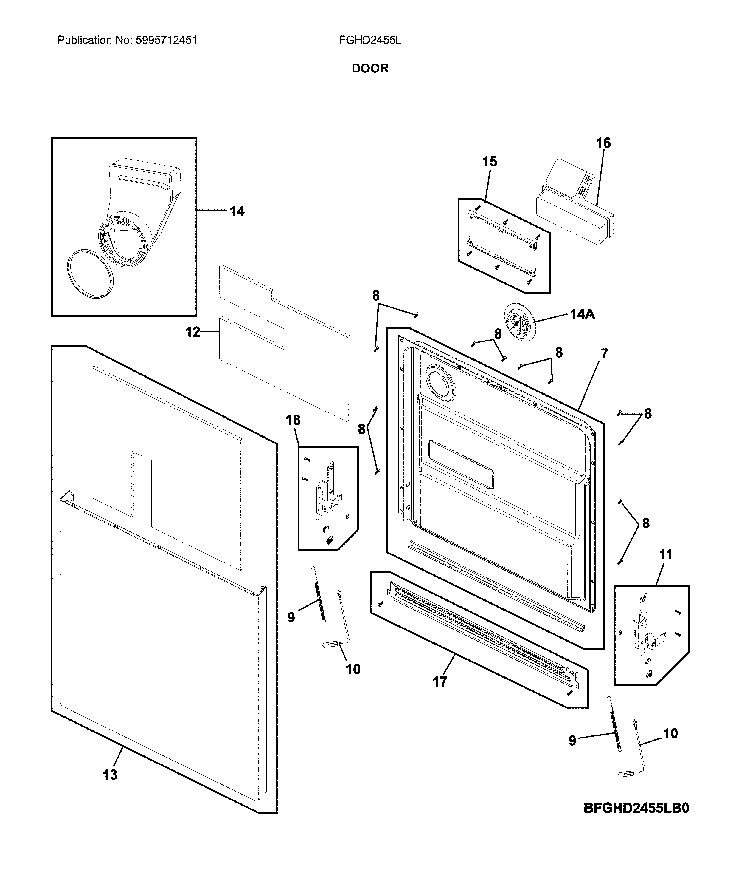 Frigidaire FGHD2455LF1A door diagram