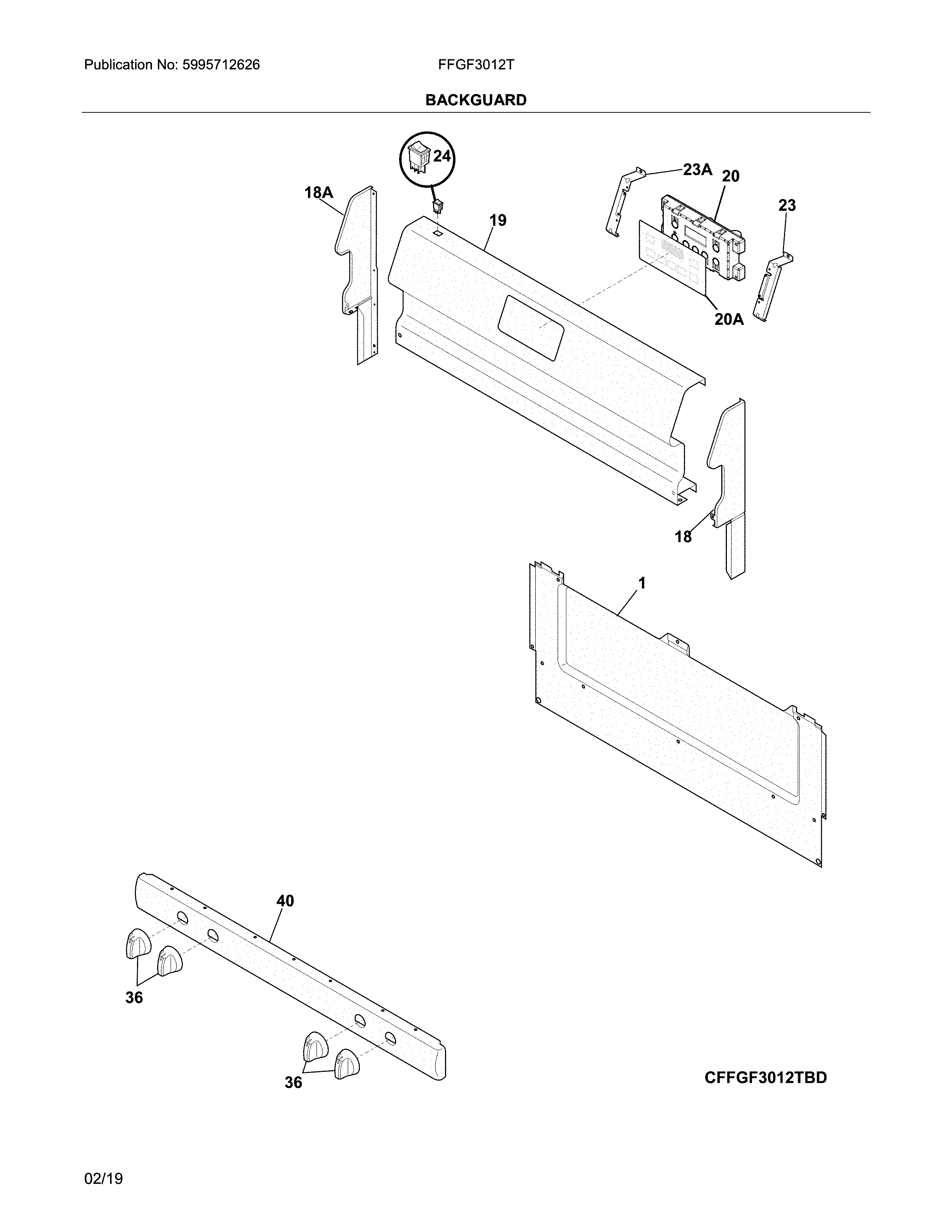 Frigidaire FFGF3012TBD backguard diagram