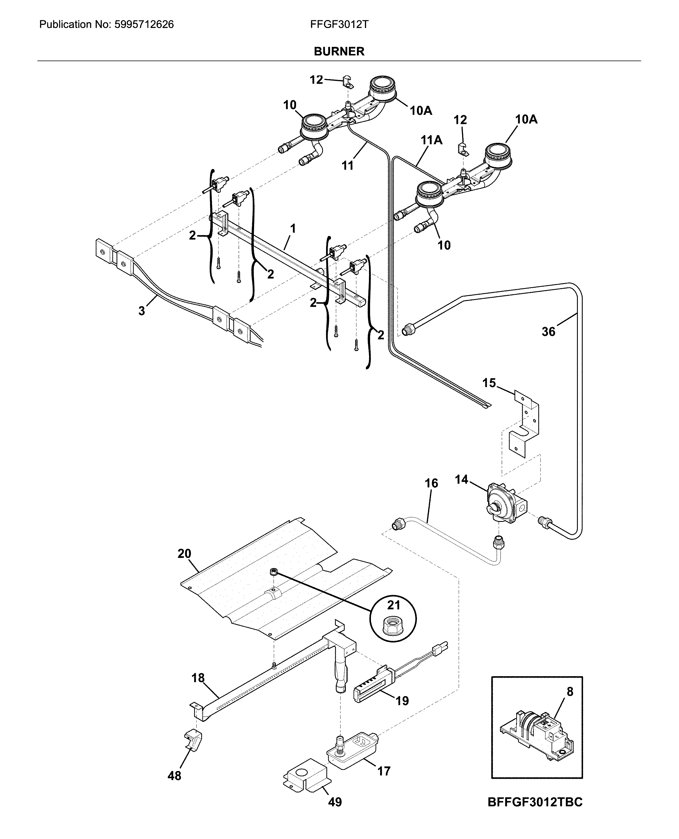 Frigidaire FFGF3012TBD burner diagram