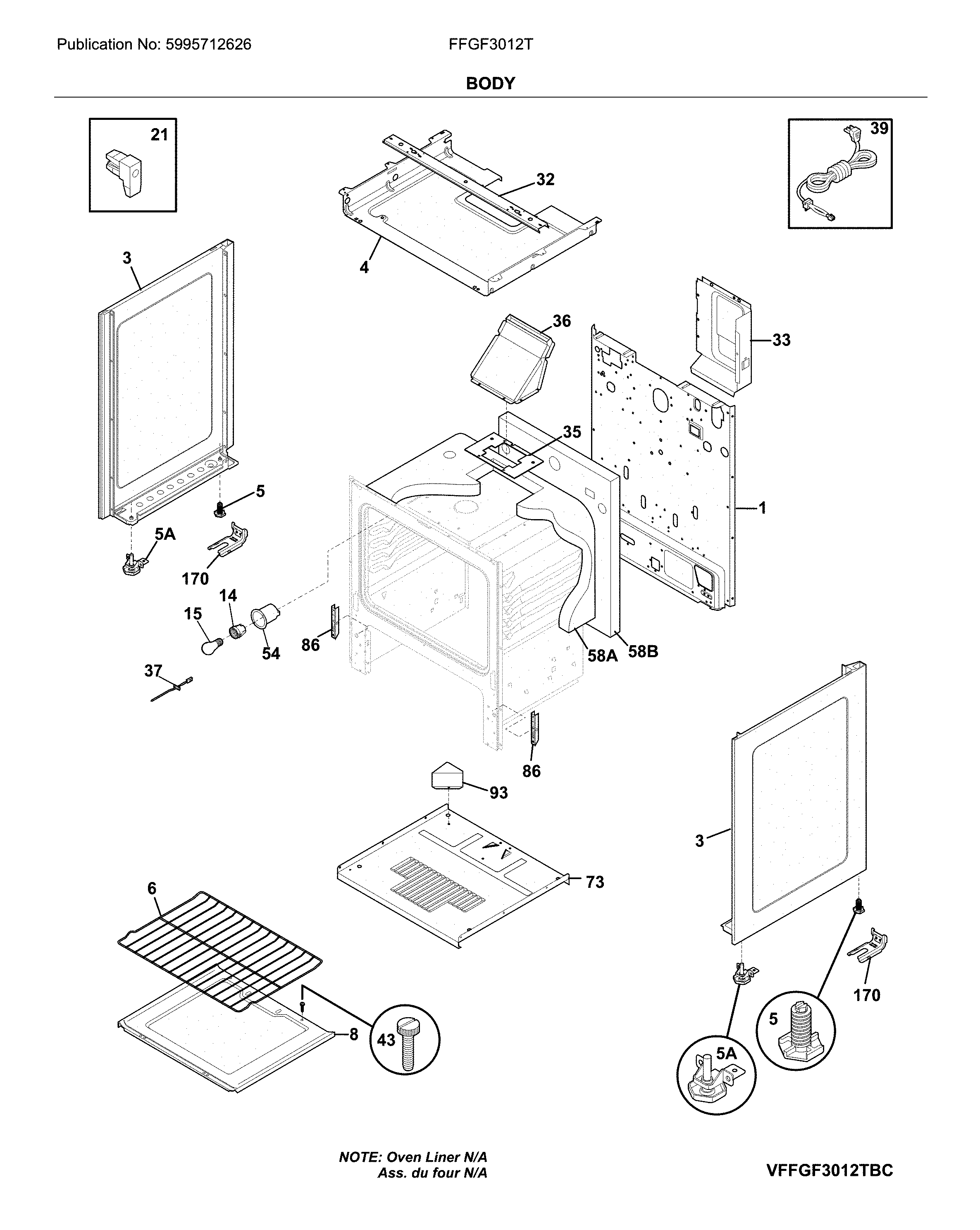 Frigidaire FFGF3012TBD body diagram