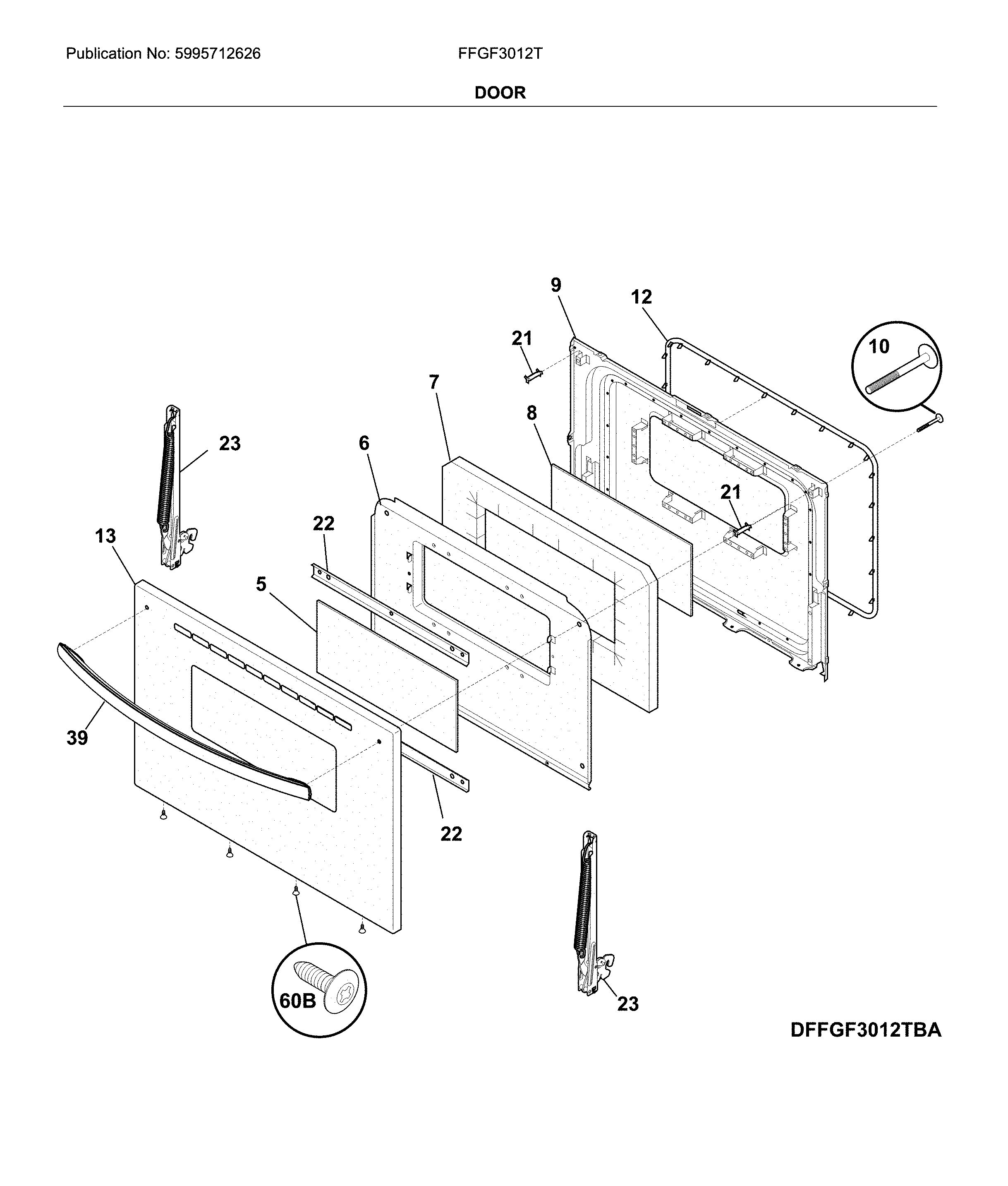 Frigidaire FFGF3012TBD door diagram