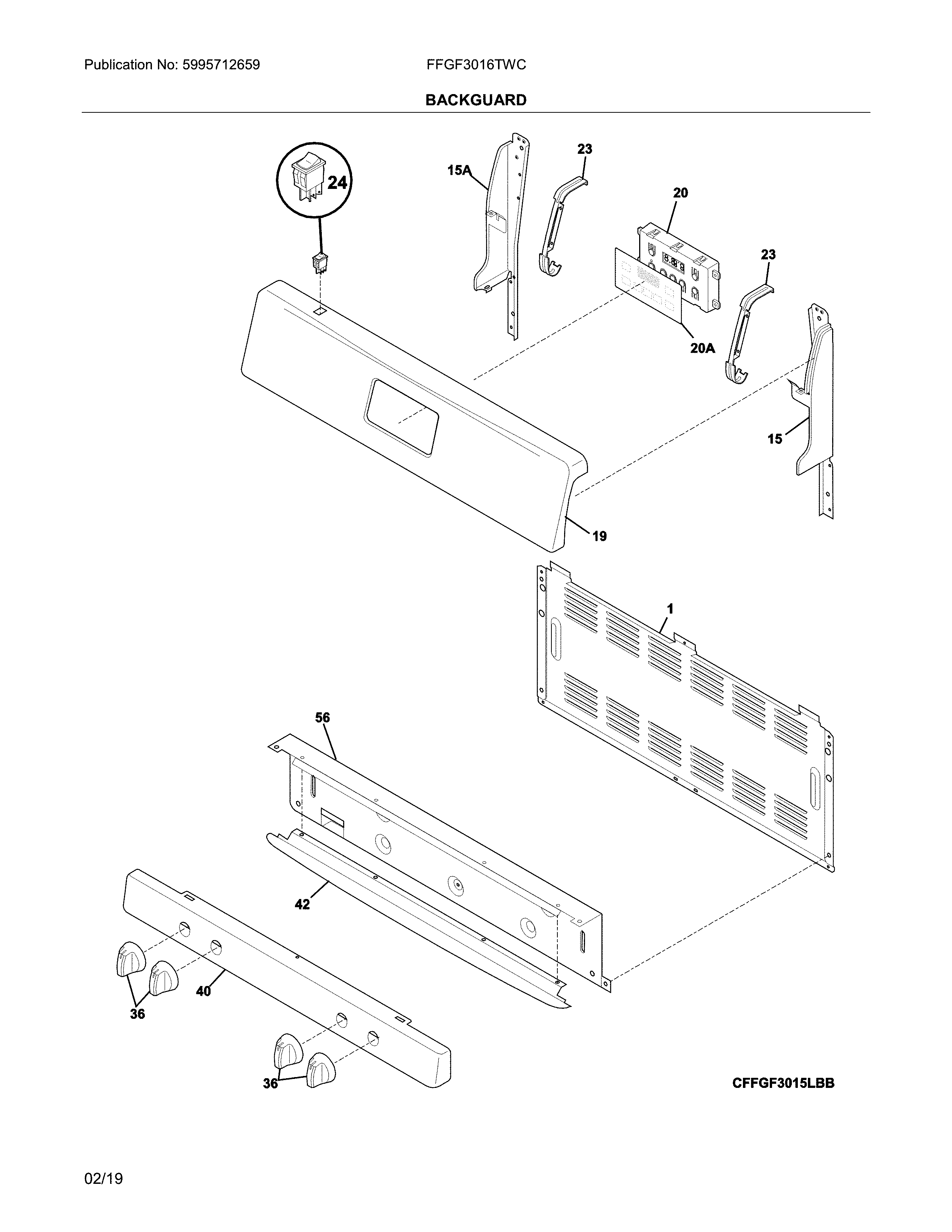 Frigidaire FFGF3016TWC backguard diagram