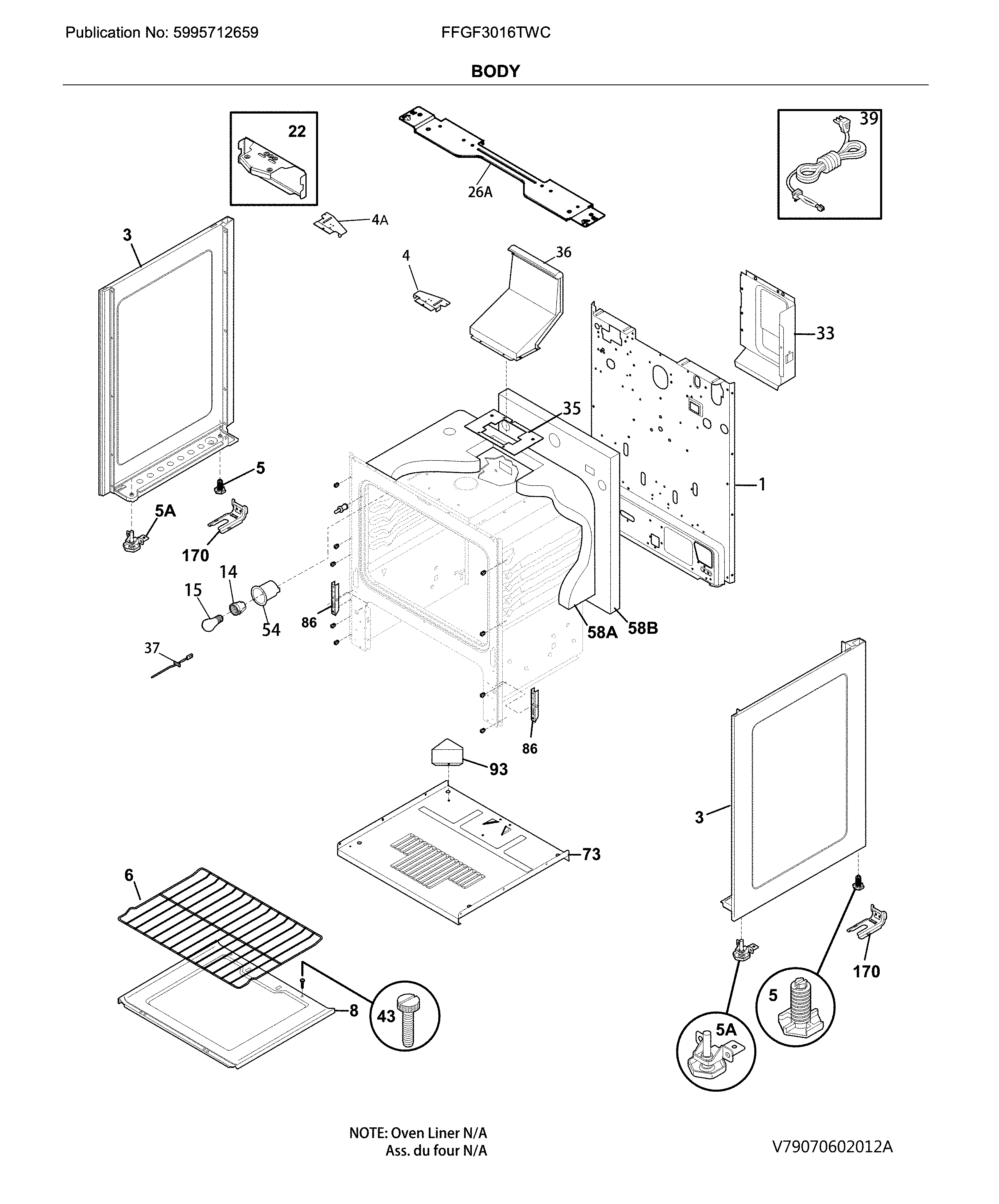 Frigidaire FFGF3016TWC body diagram