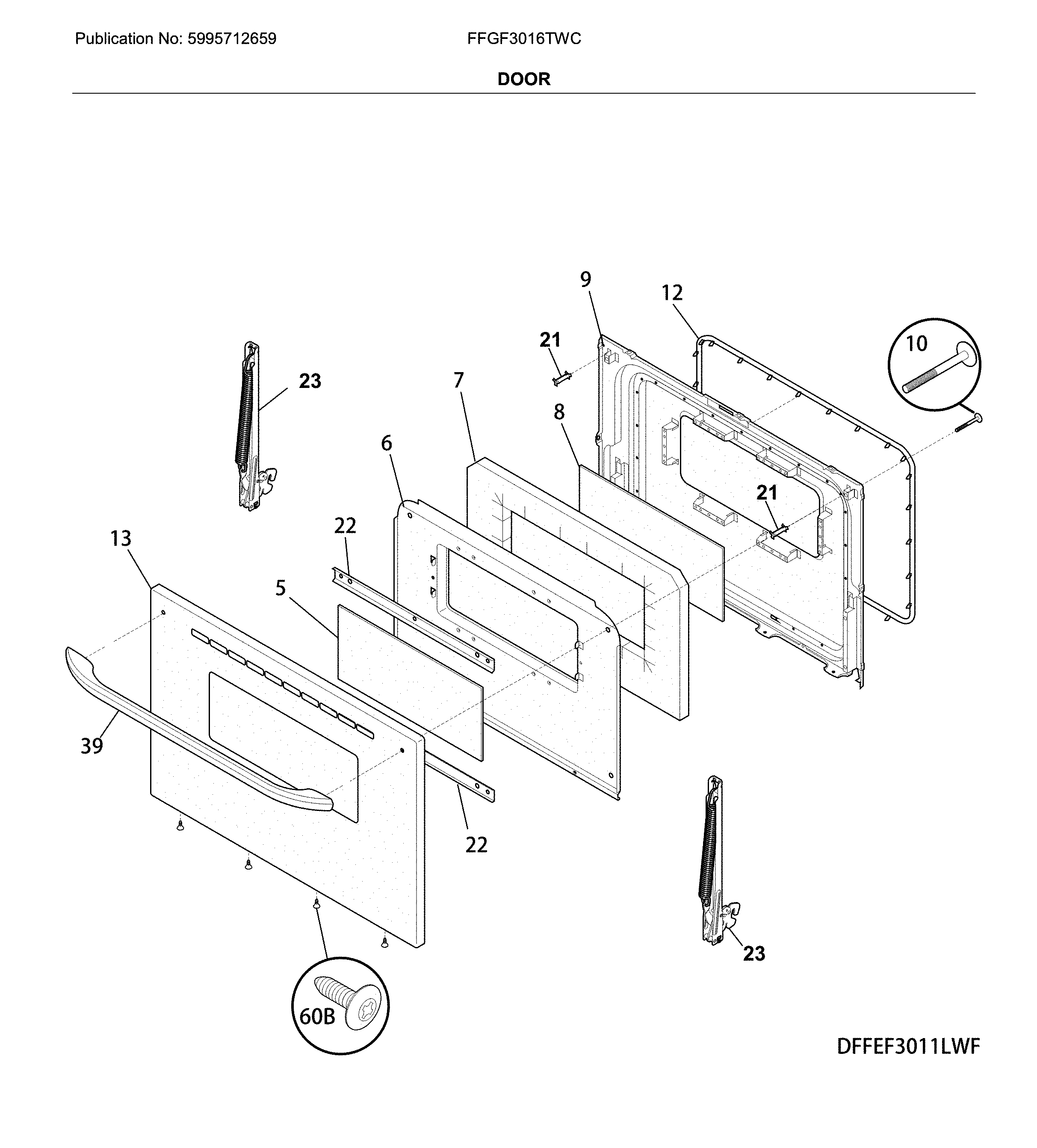 Frigidaire FFGF3016TWC door diagram