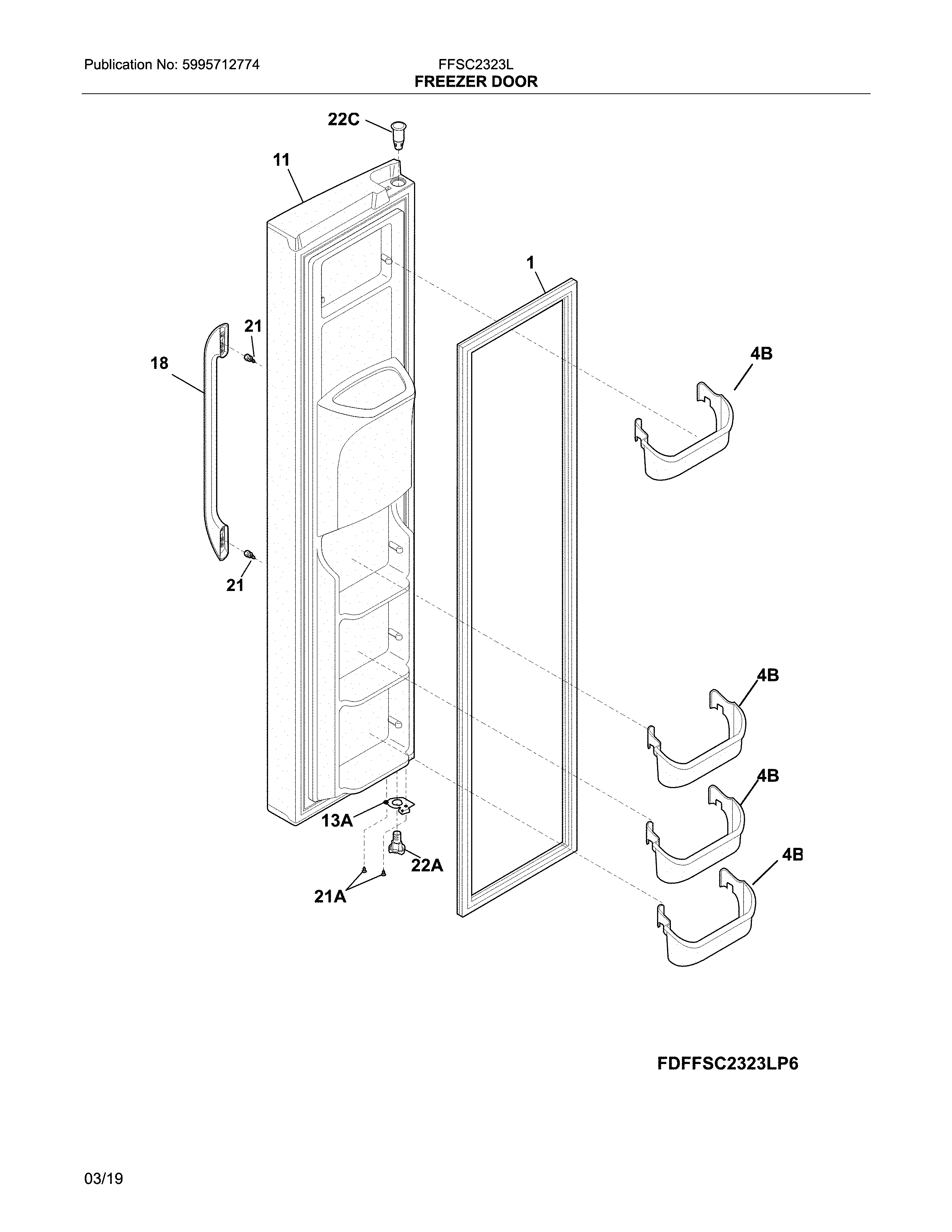 Frigidaire FFSC2323LECA freezer door diagram