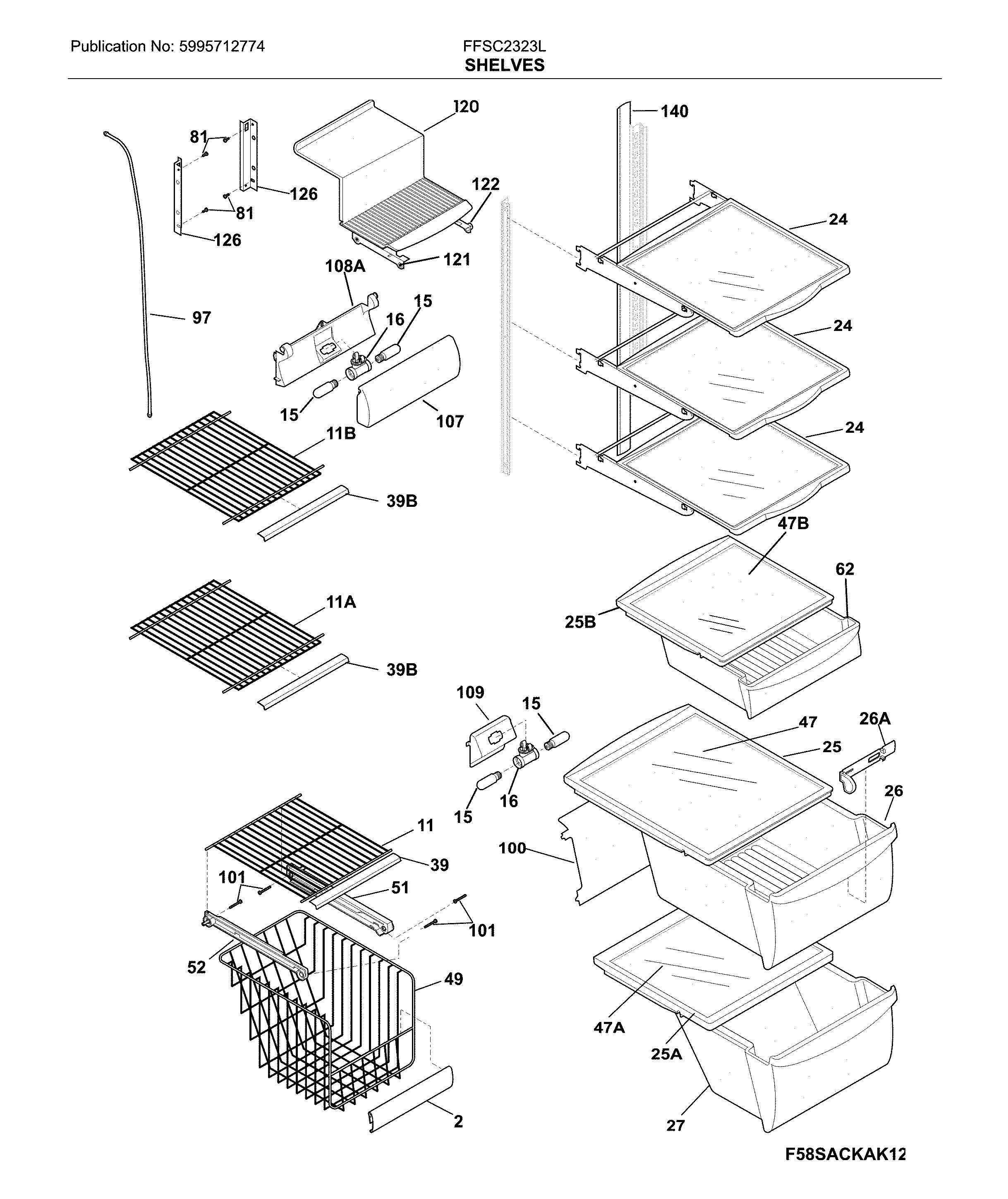 Frigidaire FFSC2323LECA shelves diagram