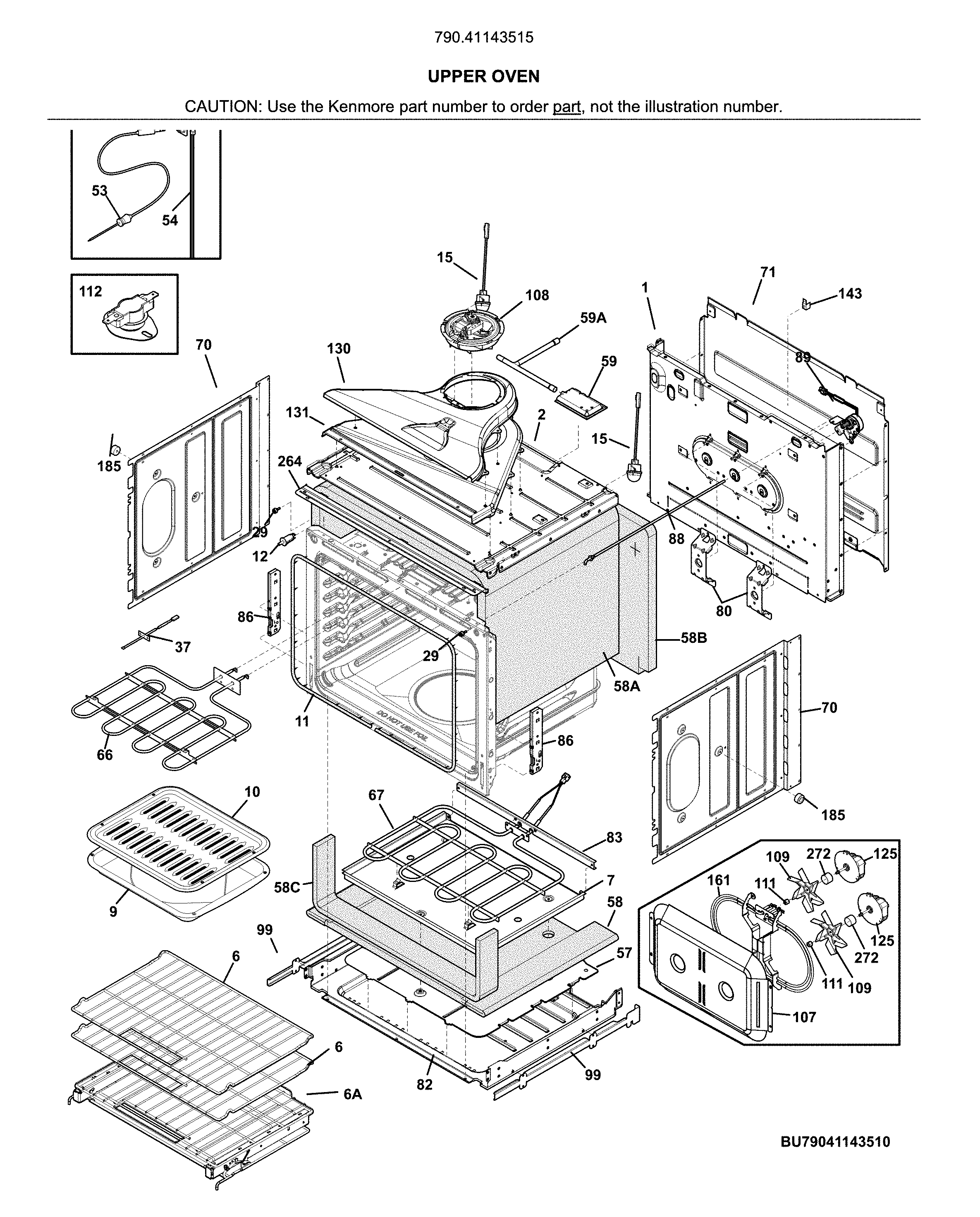 Kenmore Pro 79041143515 upper oven diagram