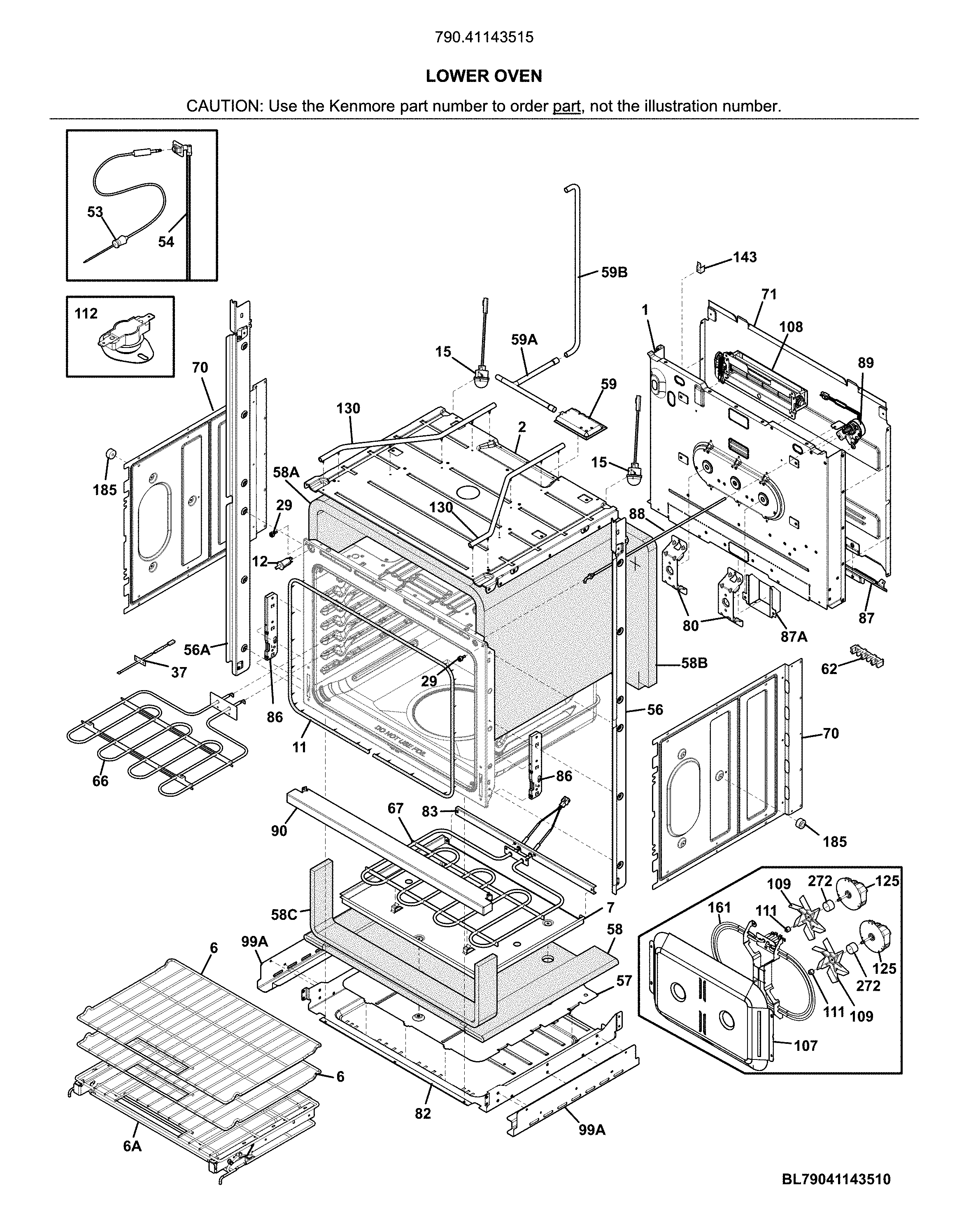 Kenmore Pro 79041143515 lower oven diagram
