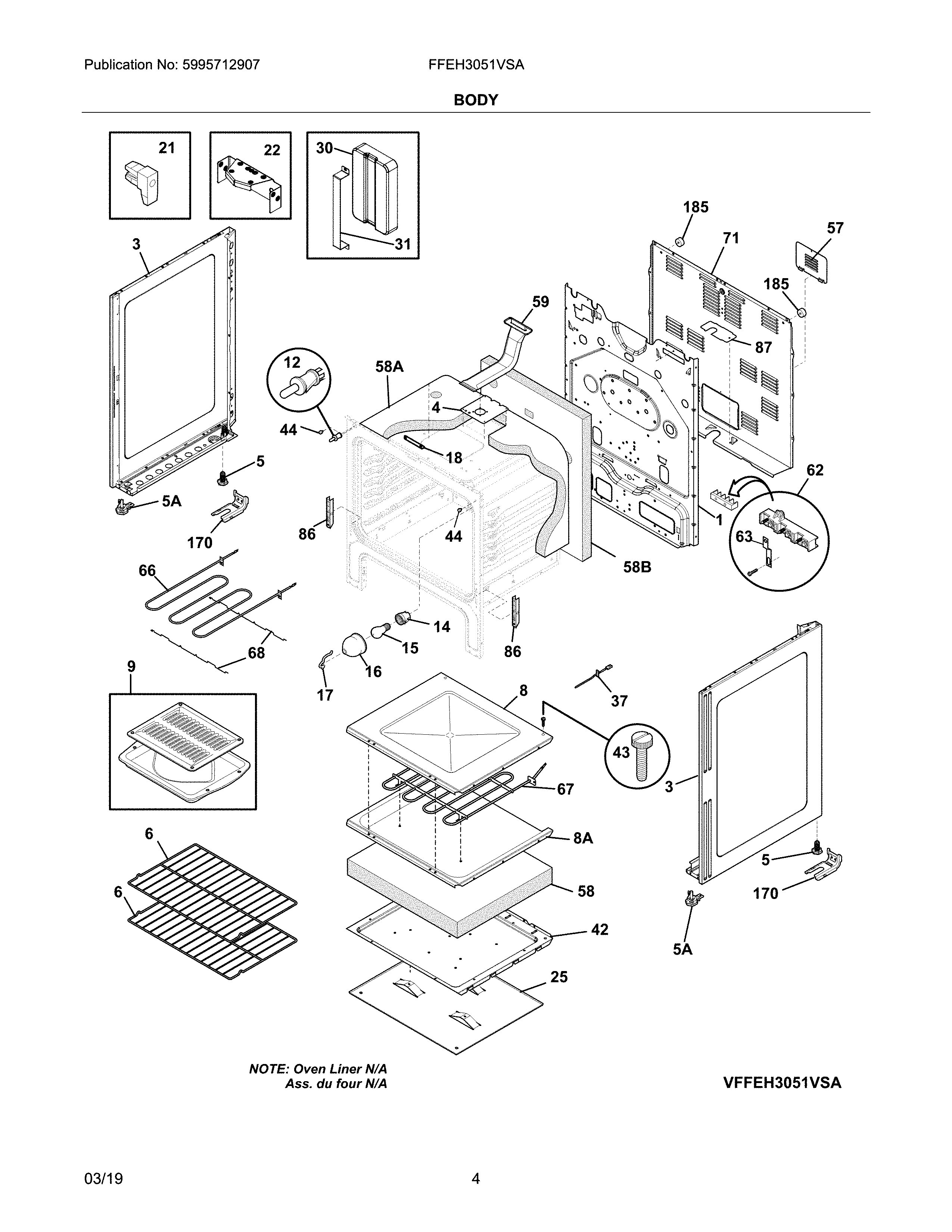 Frigidaire FFEH3051VSA body diagram