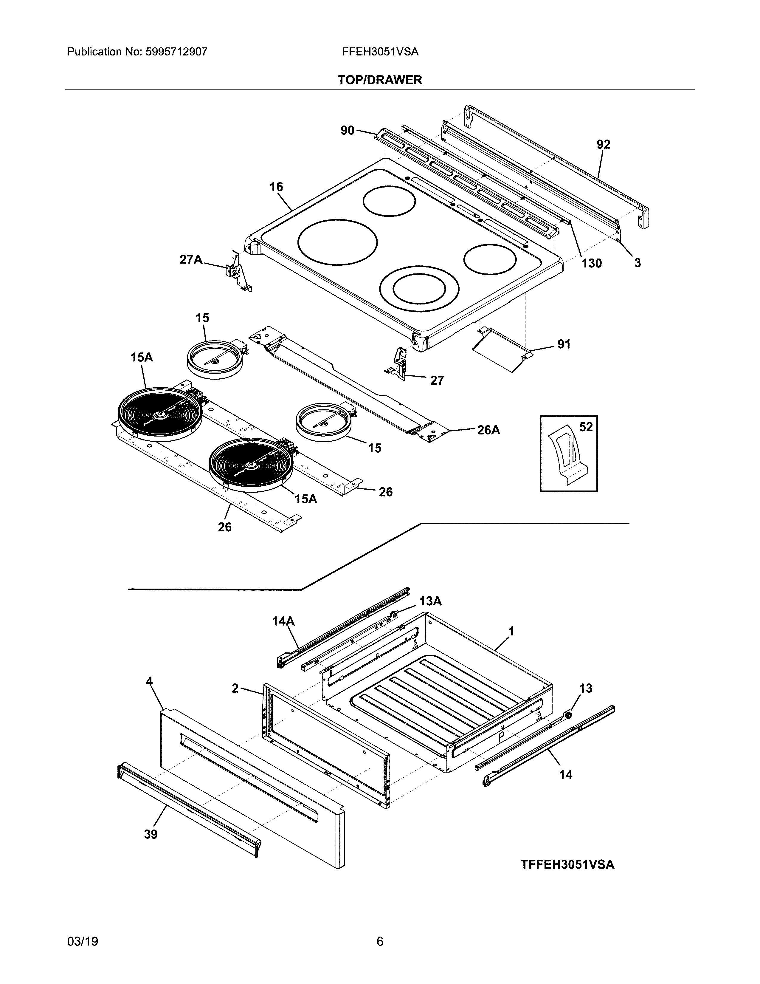 Frigidaire FFEH3051VSA top/drawer diagram