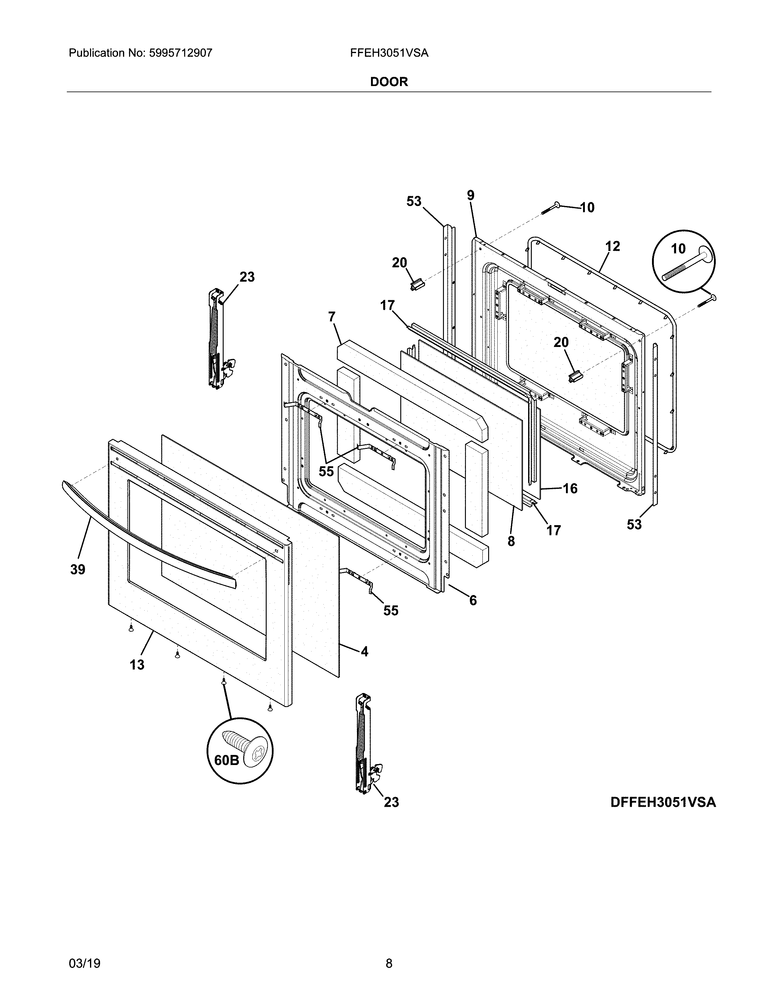 Frigidaire FFEH3051VSA door diagram
