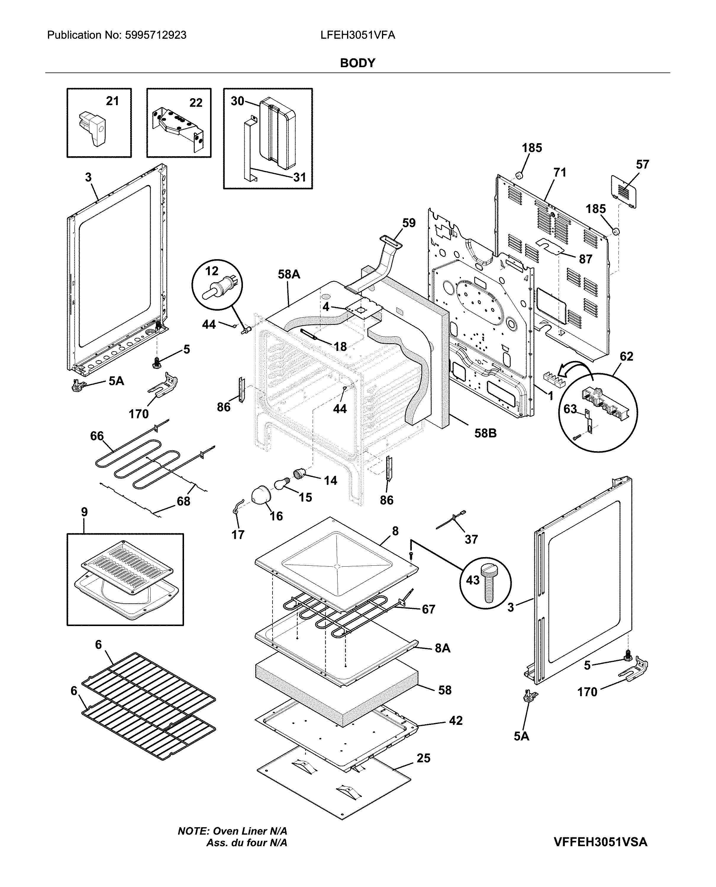 Frigidaire LFEH3051VFA body diagram