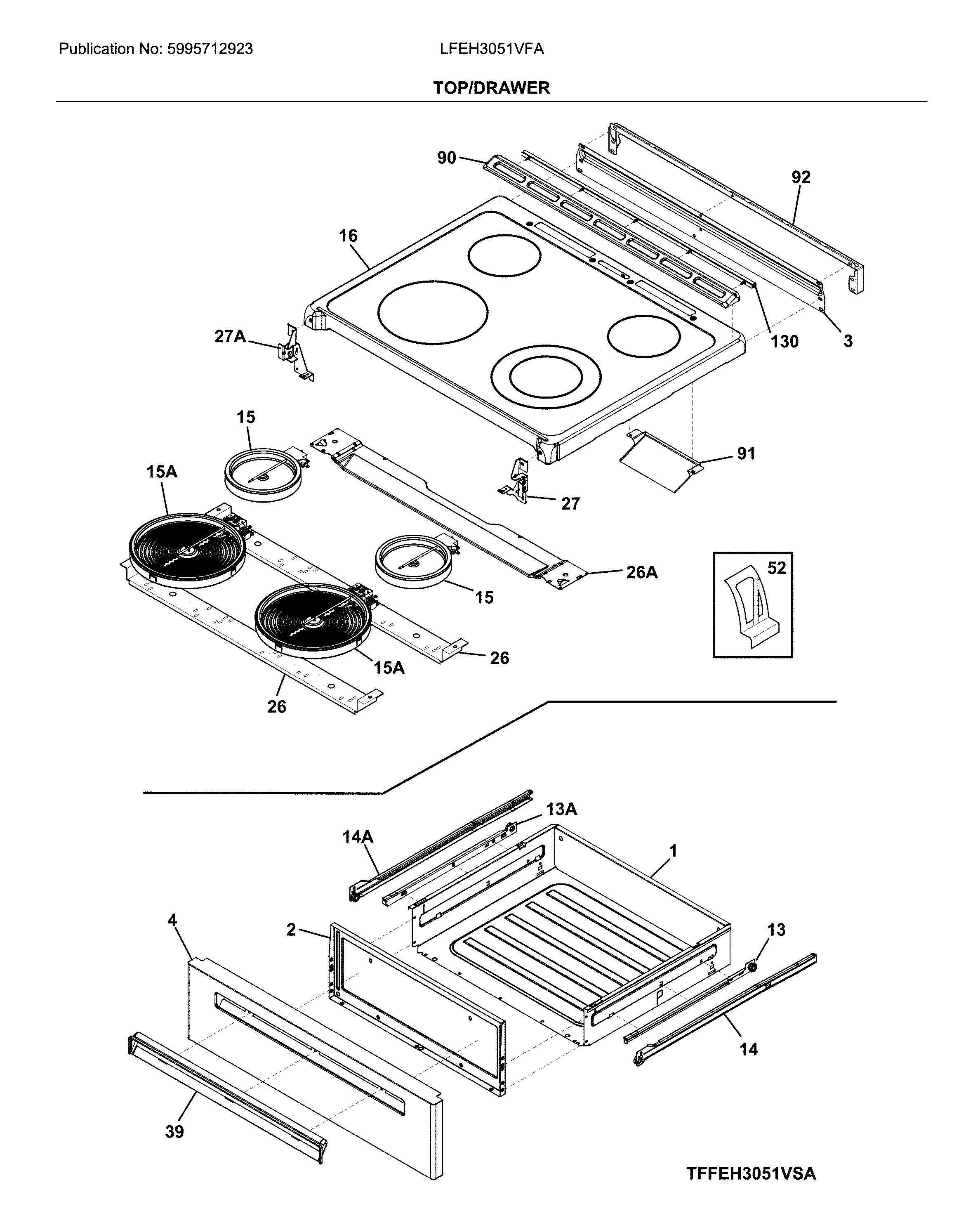 Frigidaire LFEH3051VFA top/drawer diagram