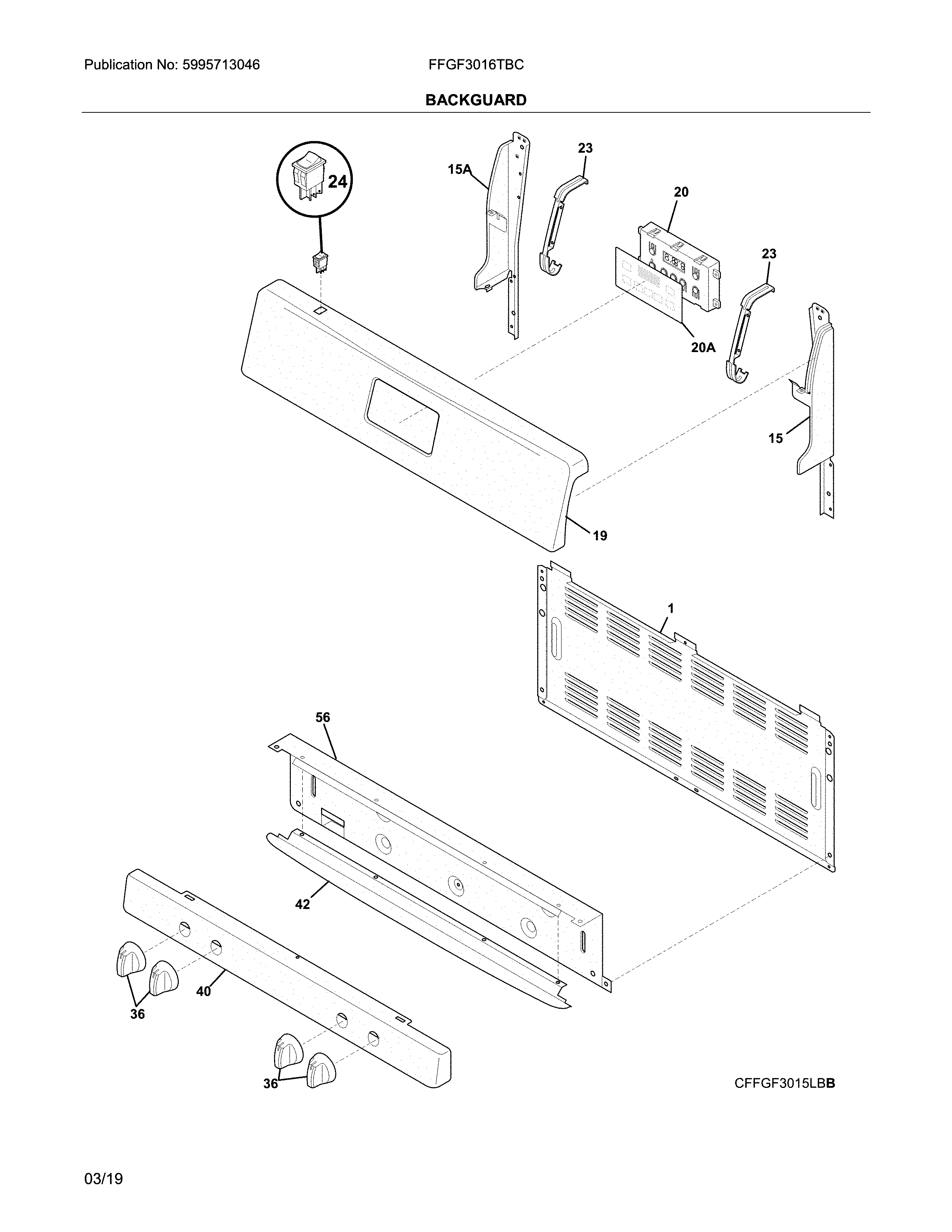 Frigidaire FFGF3016TBC backguard diagram