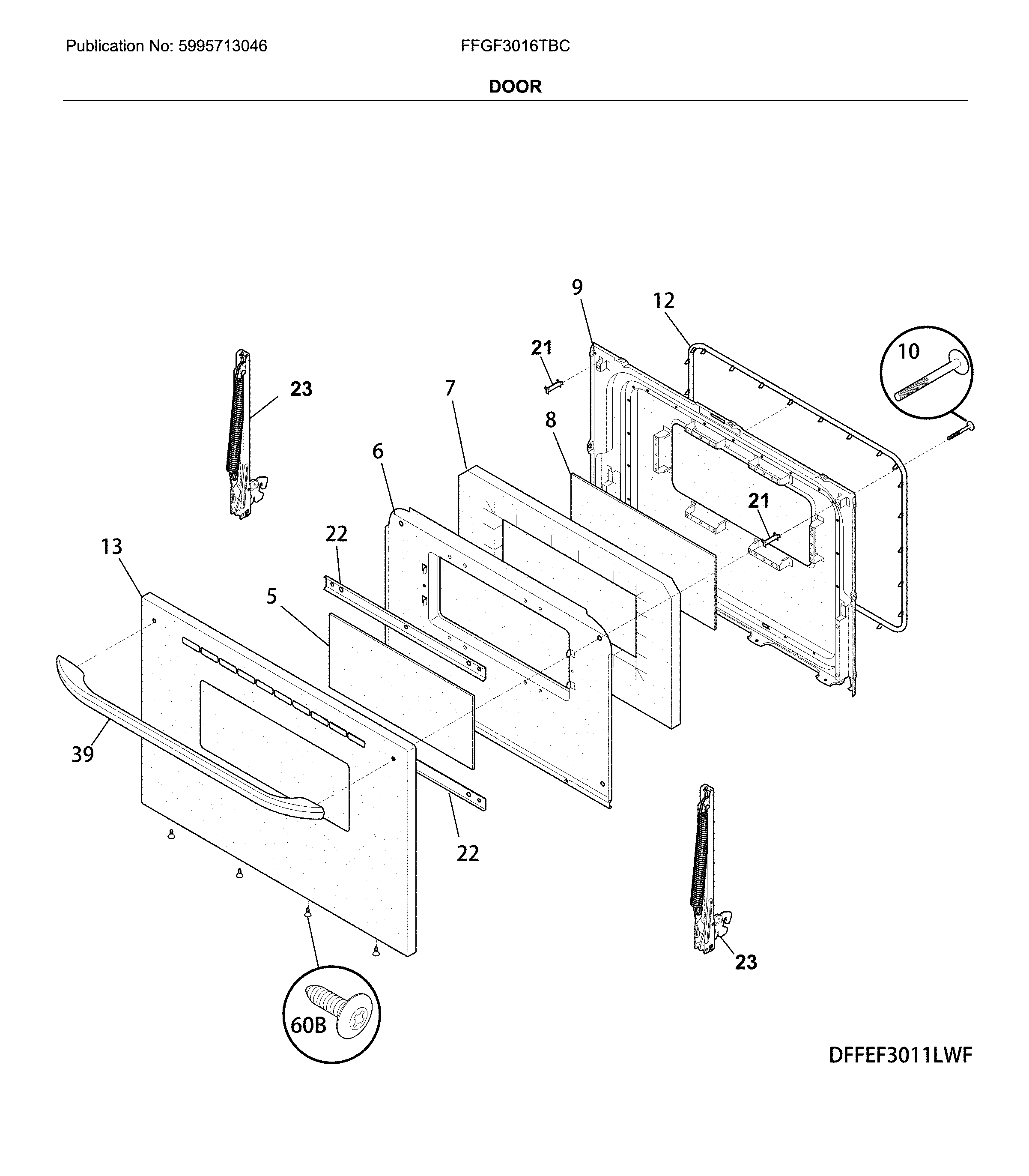 Frigidaire FFGF3016TBC door diagram