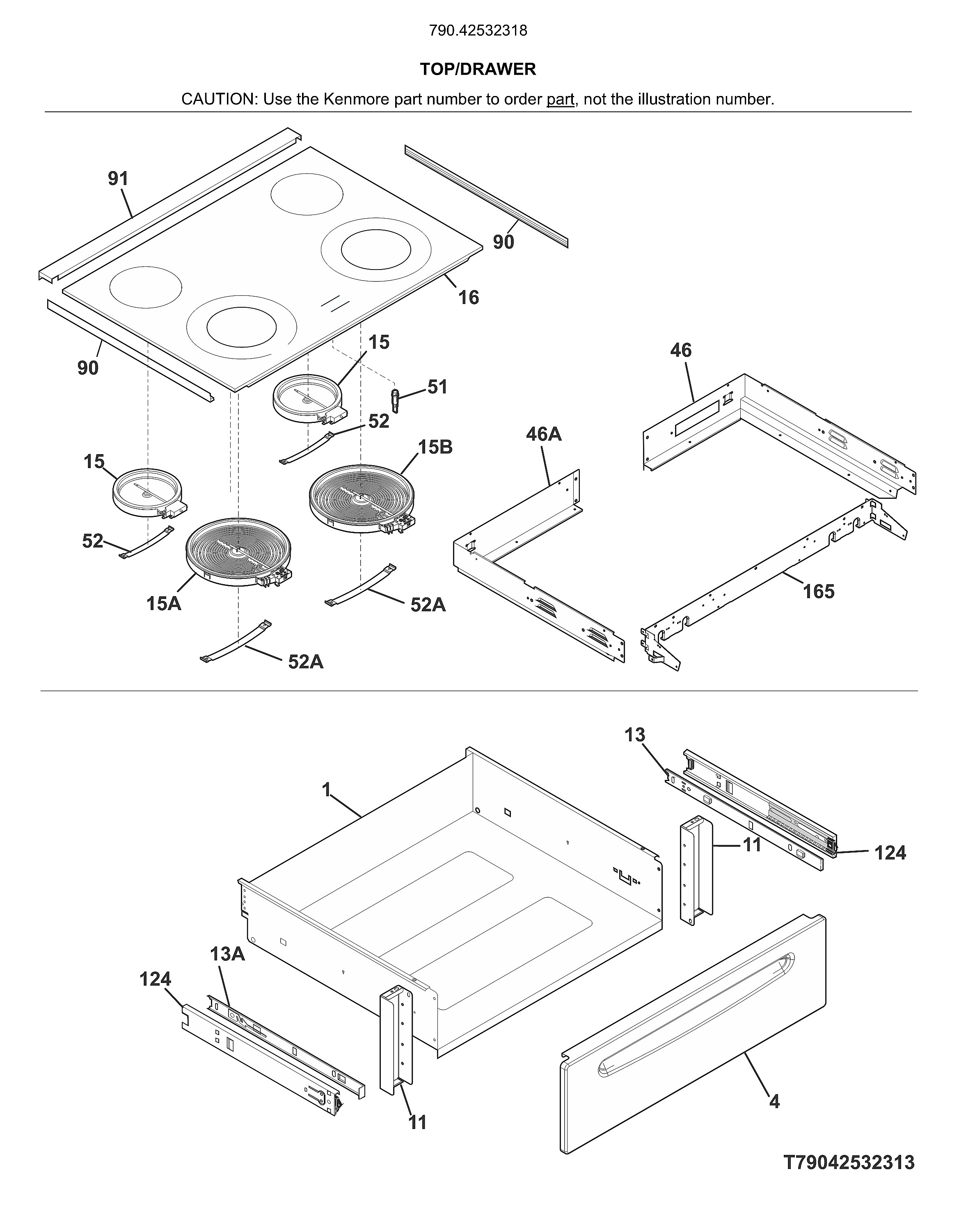 Kenmore 79042532318 top/drawer diagram