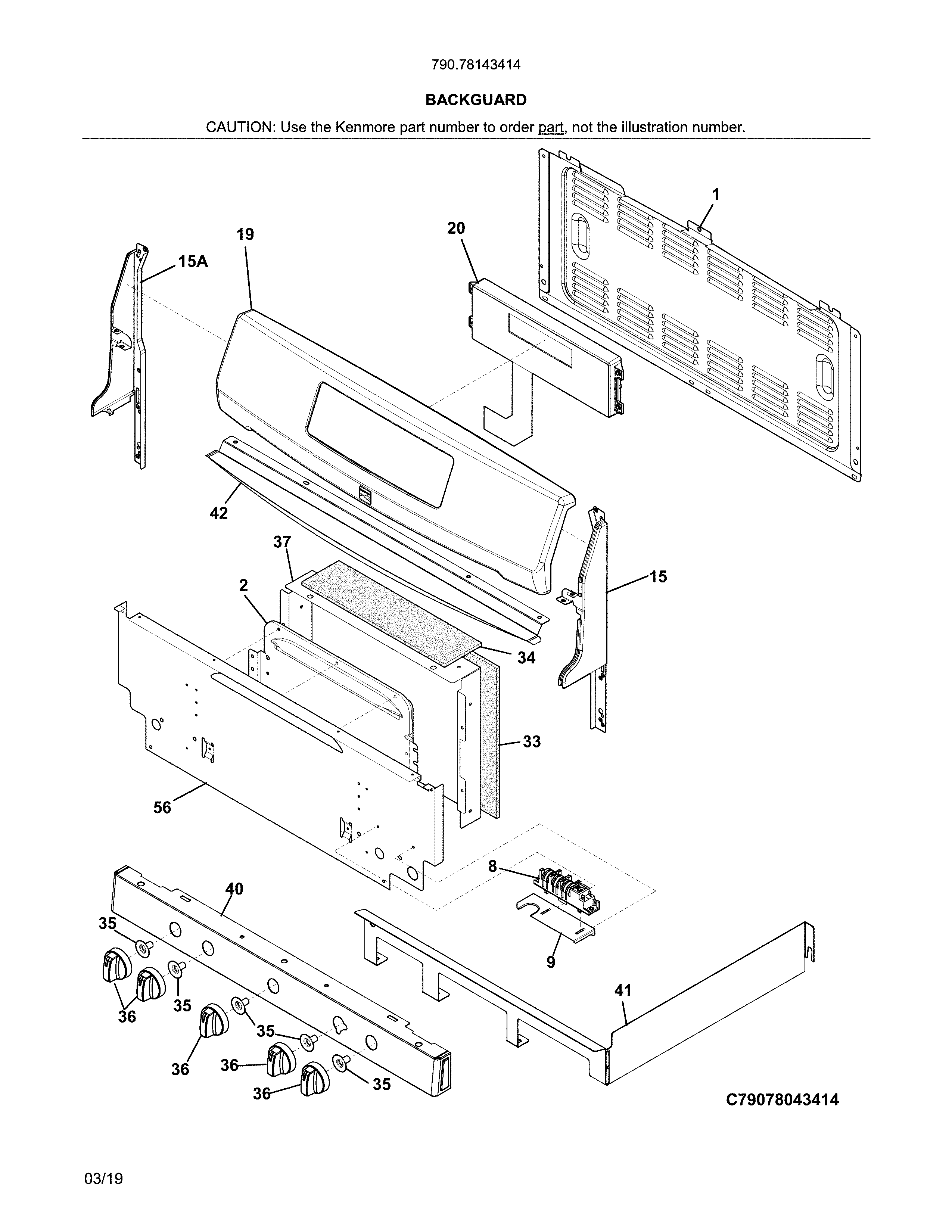 Kenmore 79078143414 backguard diagram