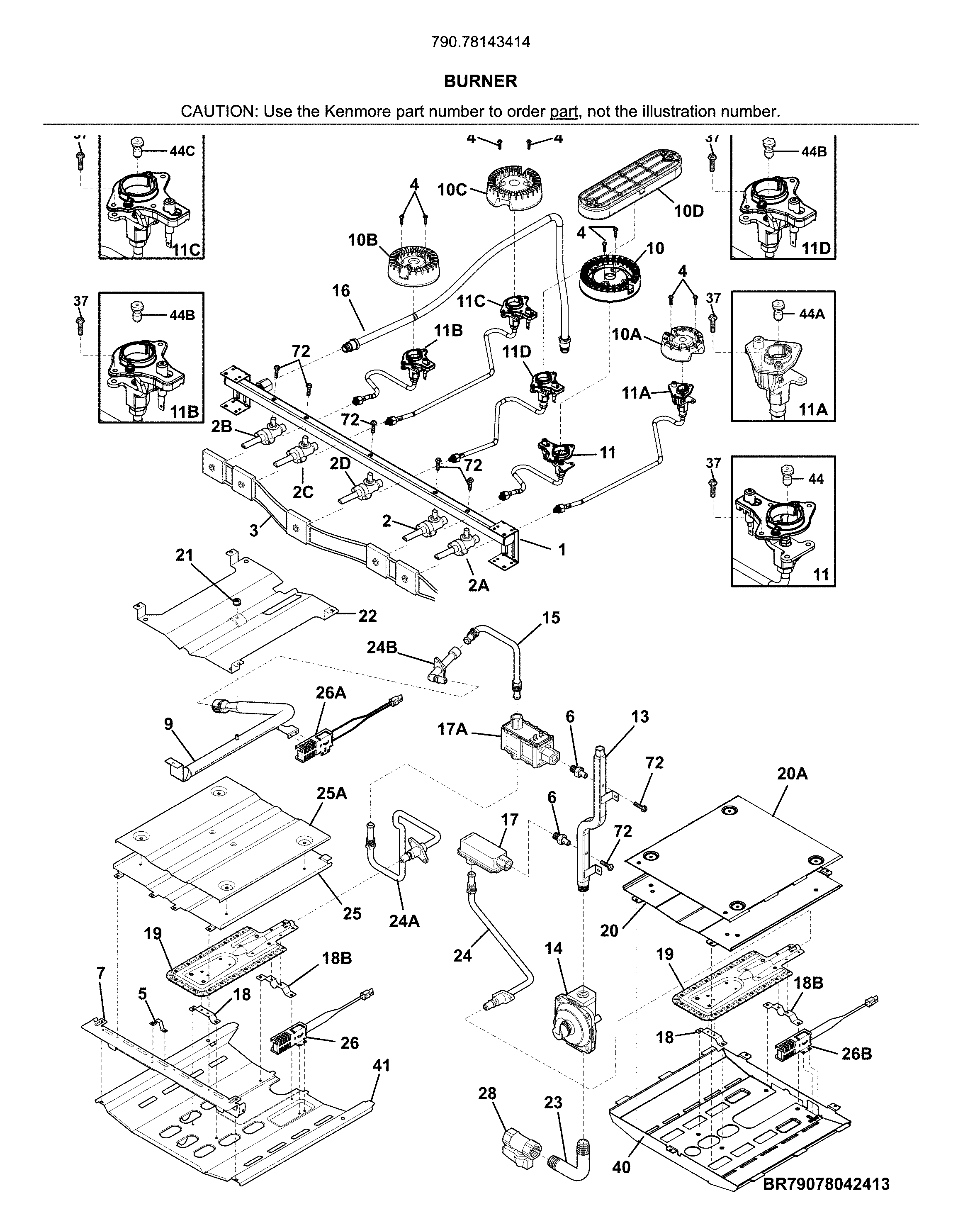 Kenmore 79078143414 burner diagram
