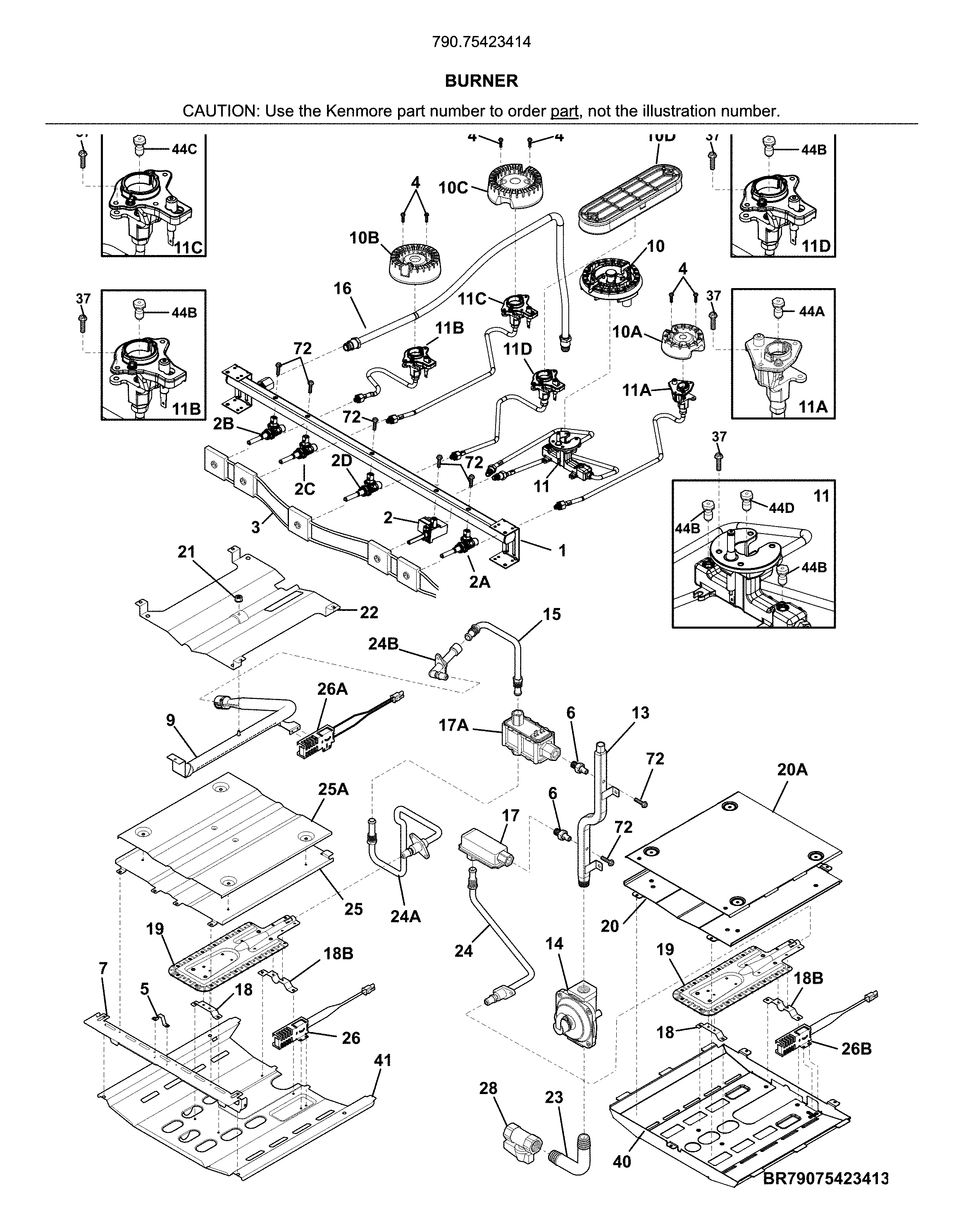 Kenmore Elite 79075423414 burner diagram