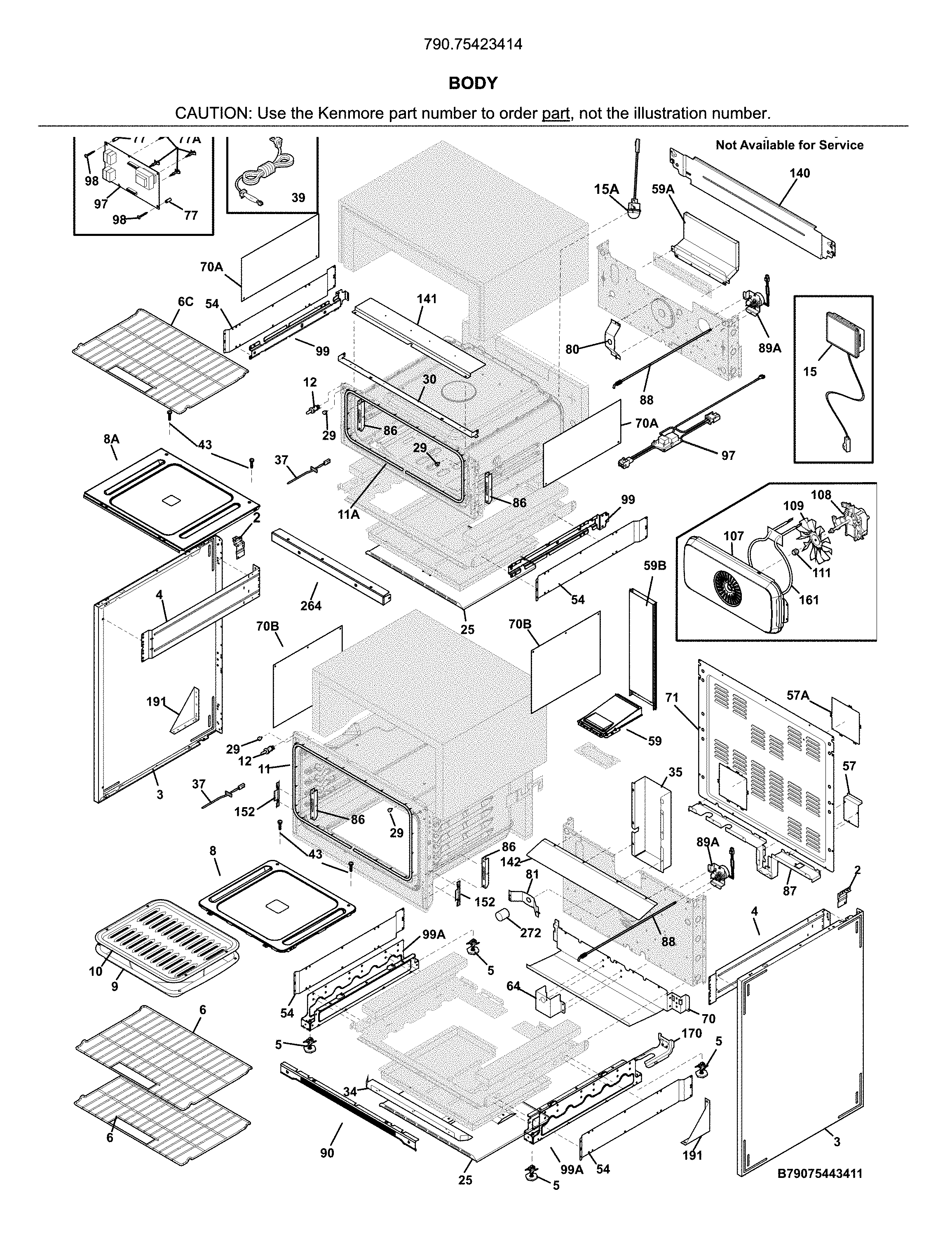 Kenmore Elite 79075423414 body diagram