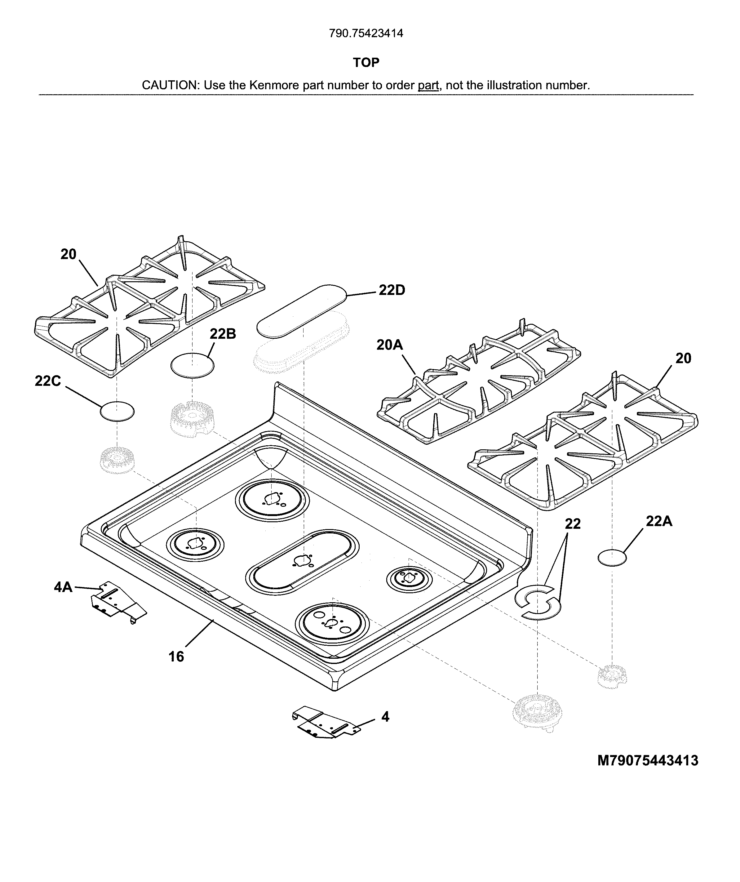 Kenmore Elite 79075423414 top diagram
