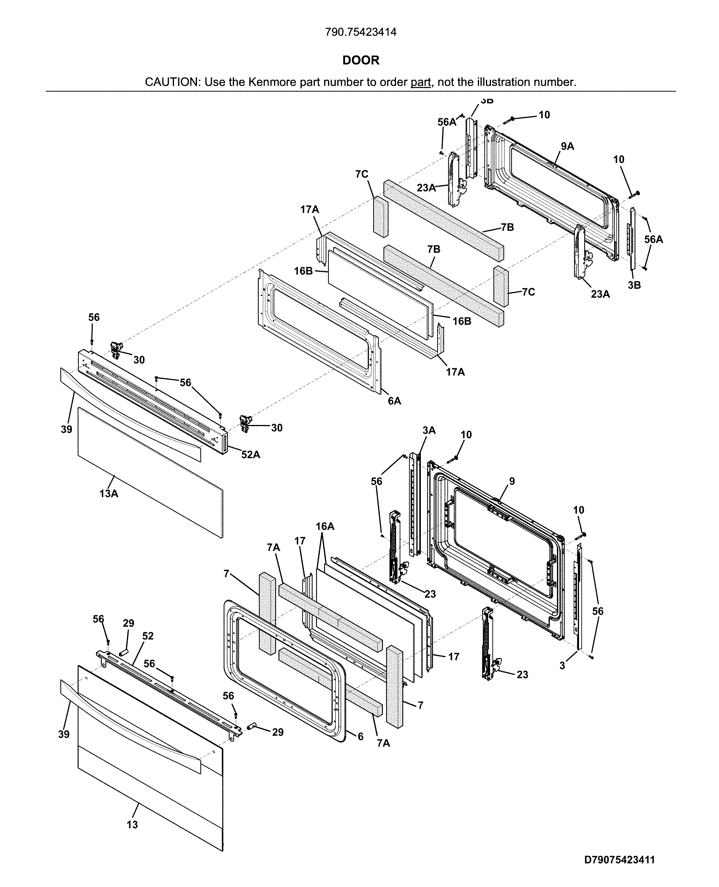 Kenmore Elite 79075423414 door diagram