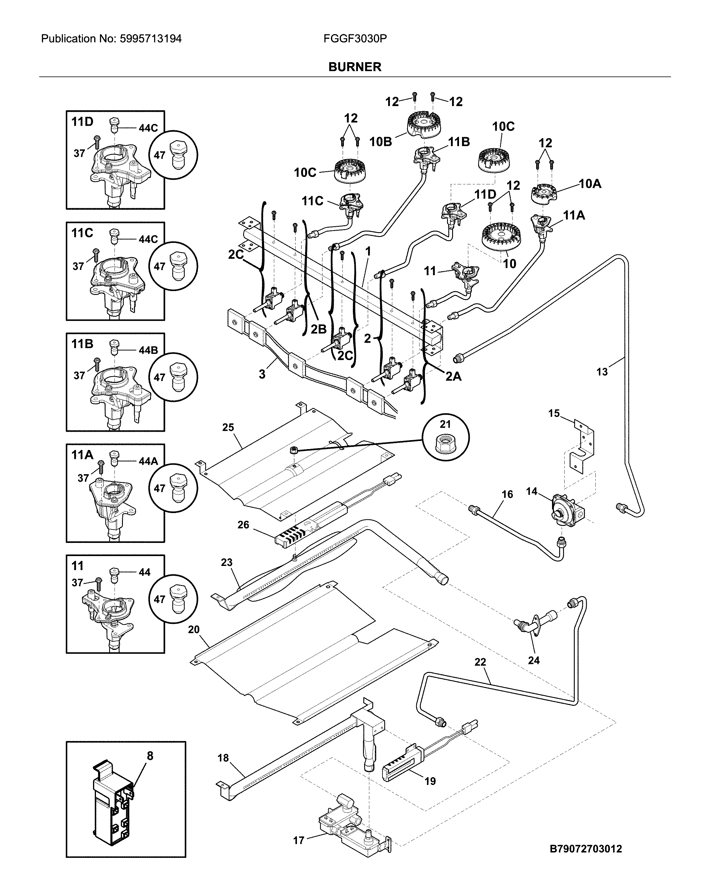 Frigidaire FGGF3030PBE burner diagram