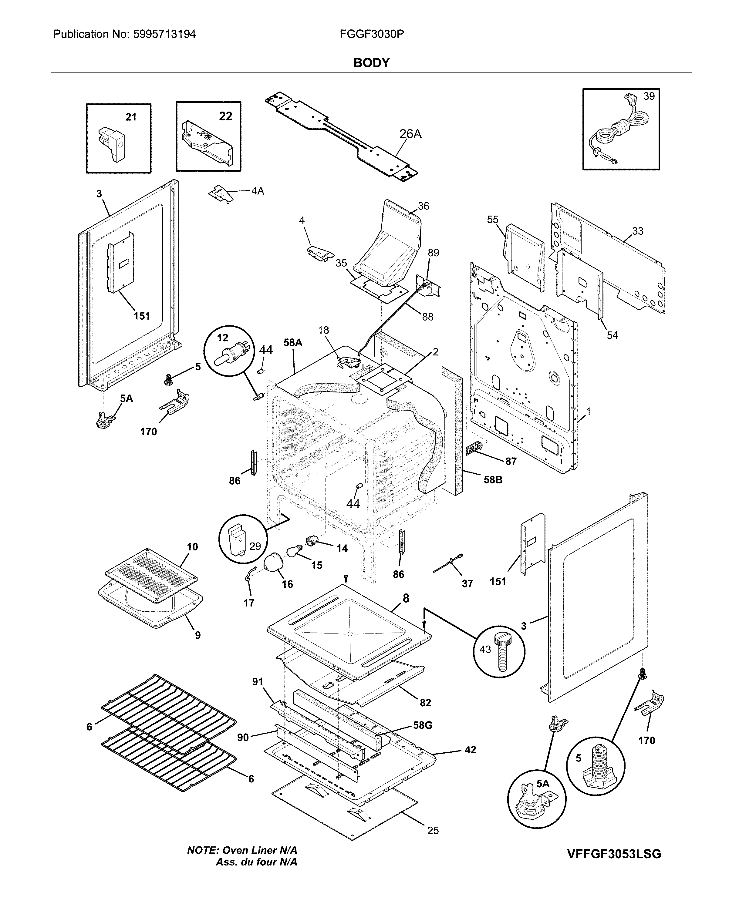 Frigidaire FGGF3030PBE body diagram