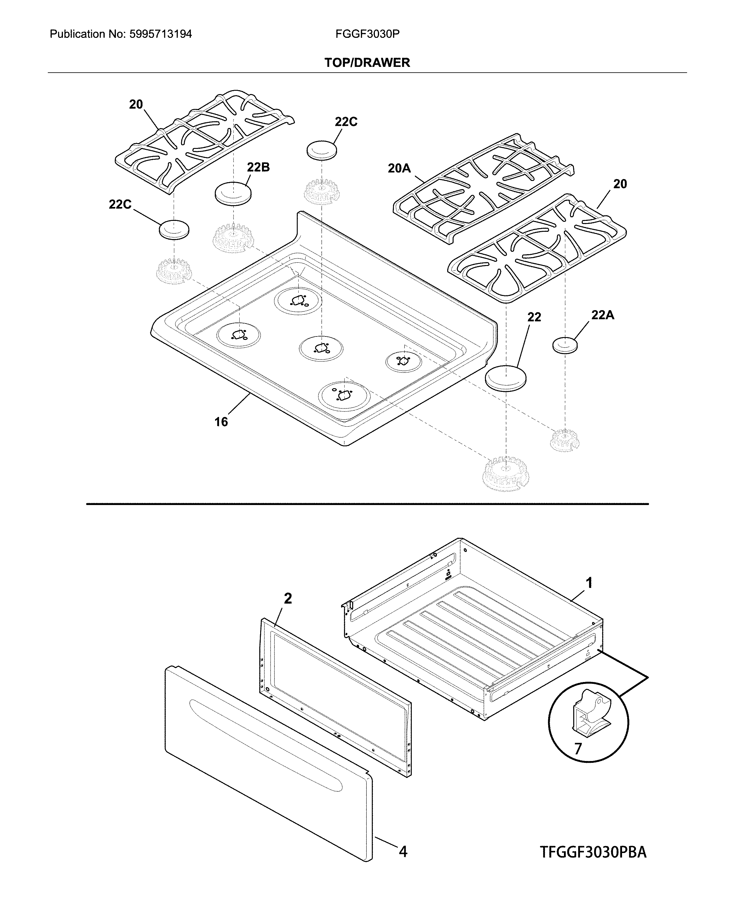 Frigidaire FGGF3030PBE top/darwer diagram