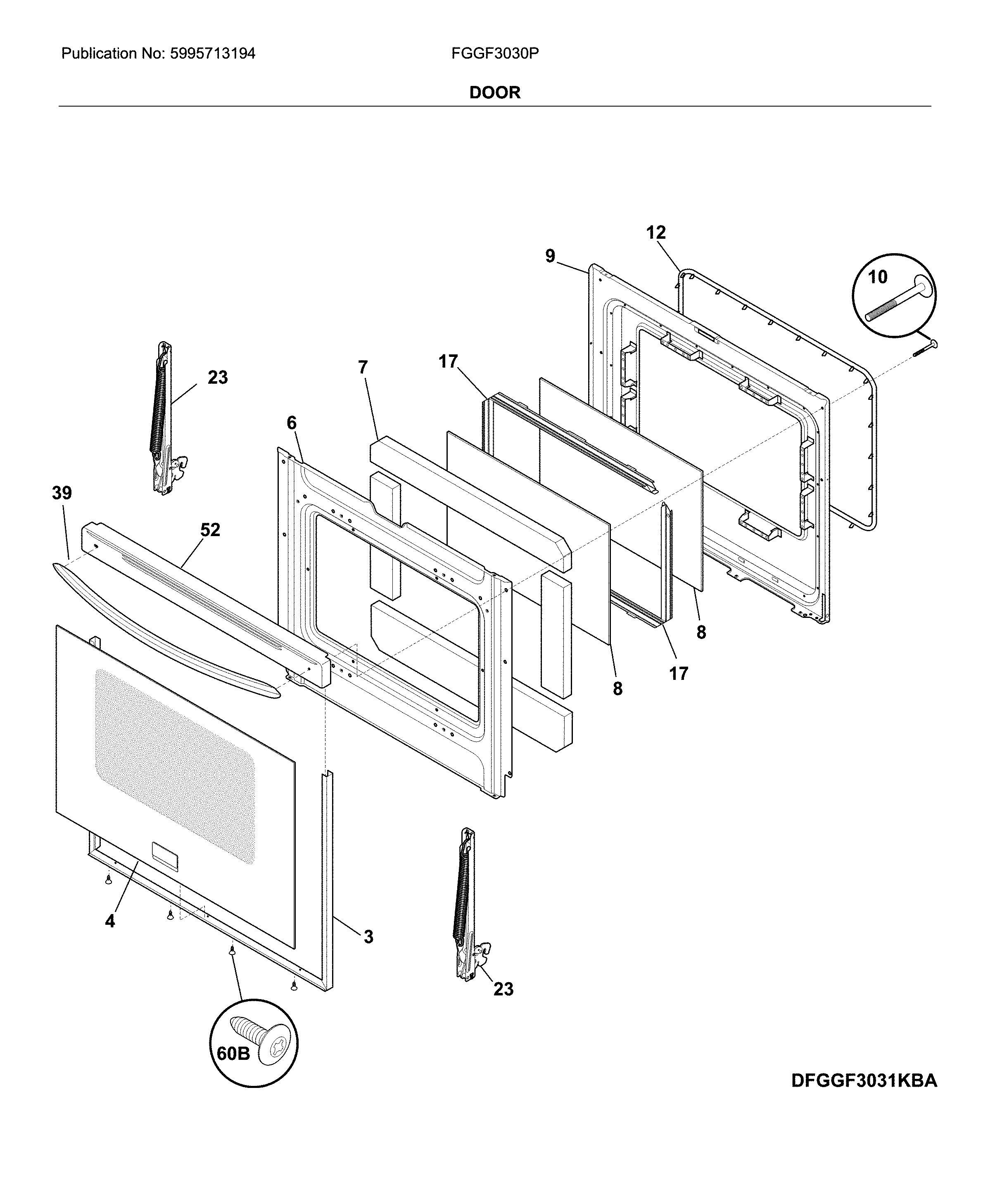 Frigidaire FGGF3030PBE door diagram
