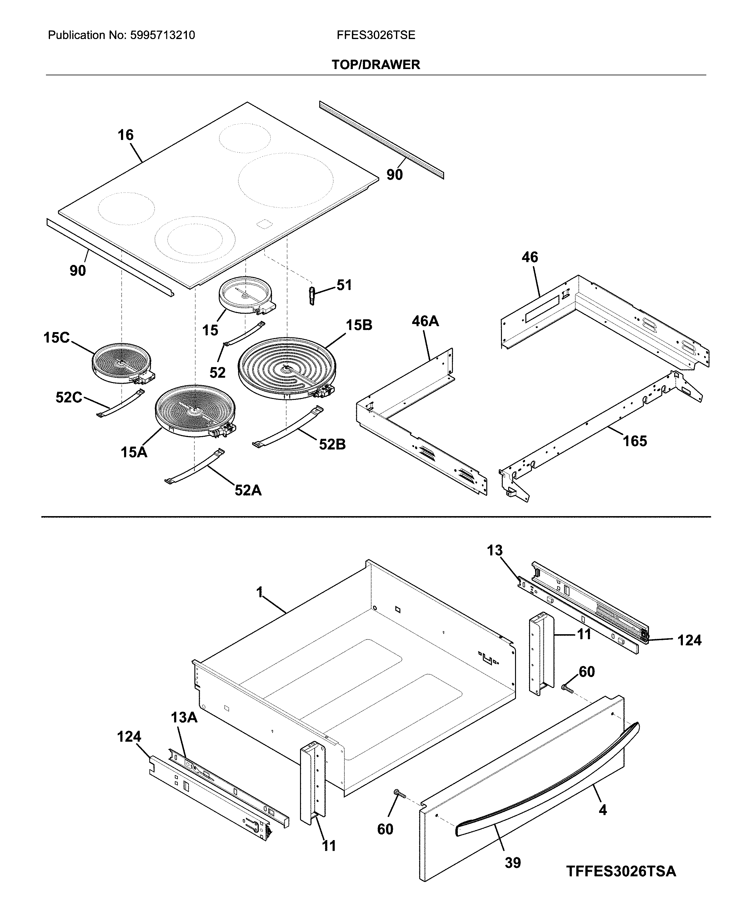 Frigidaire FFES3026TSE top/drawer diagram