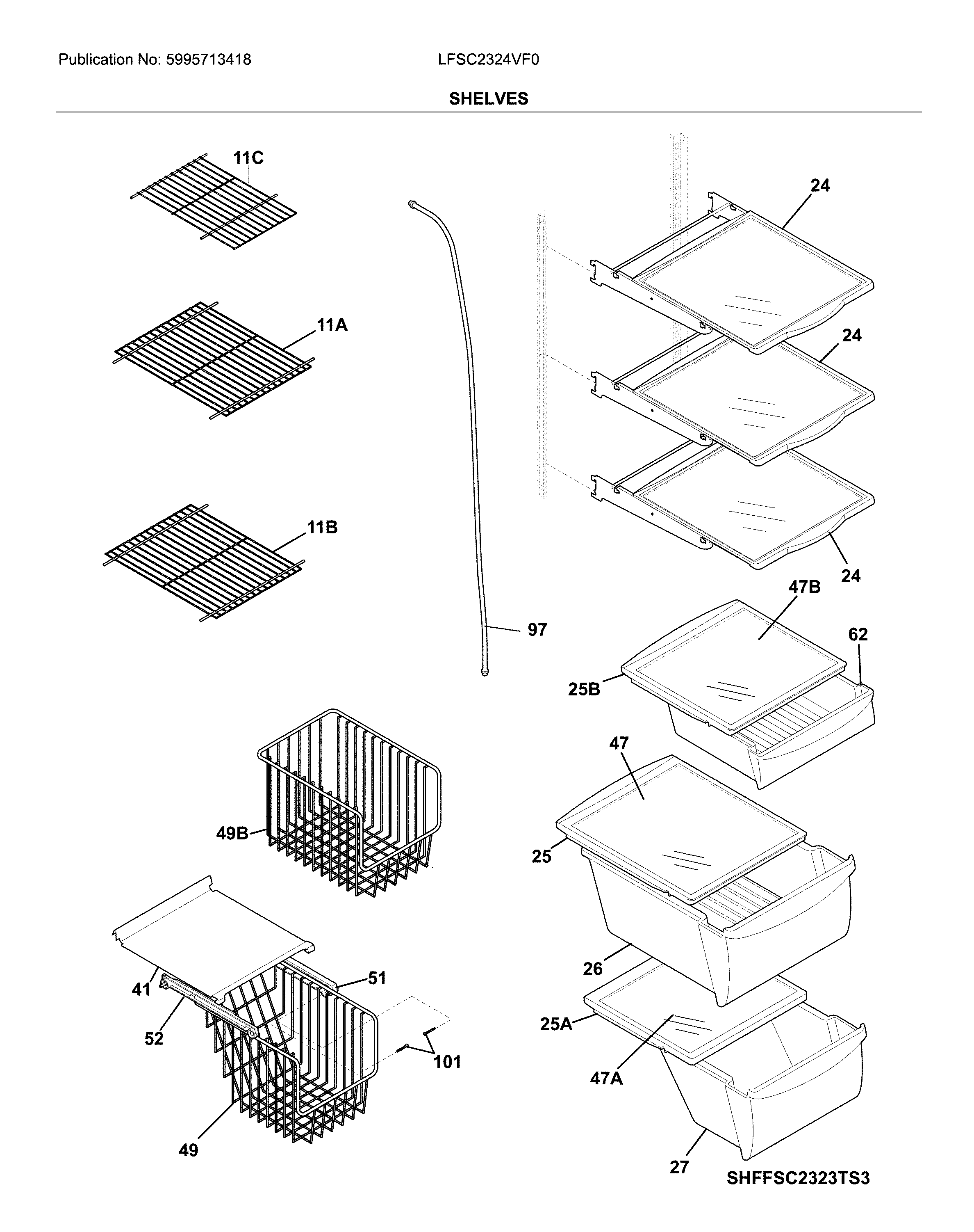 Frigidaire LFSC2324VF0 shelves diagram