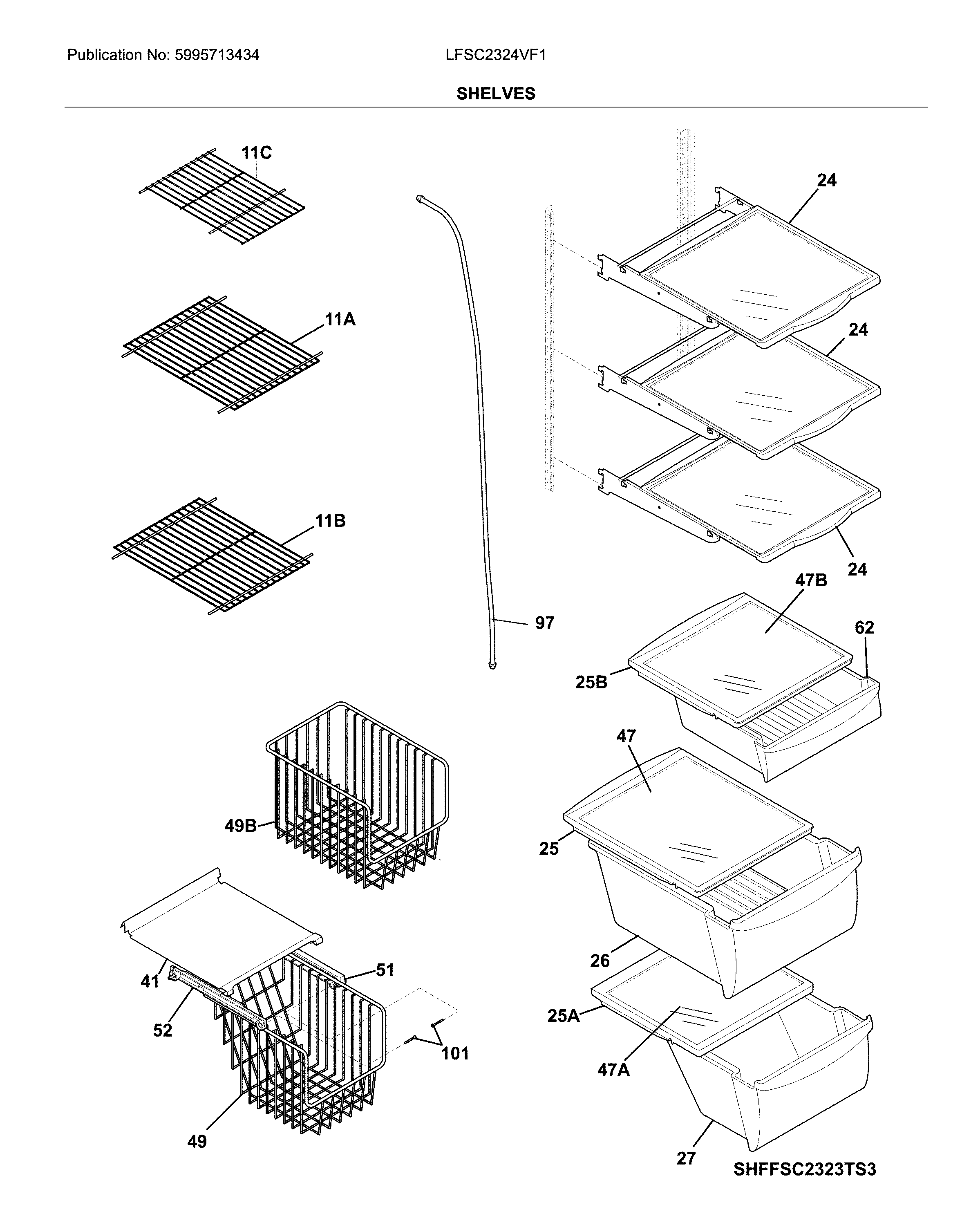Frigidaire LFSC2324VF1 shelf diagram