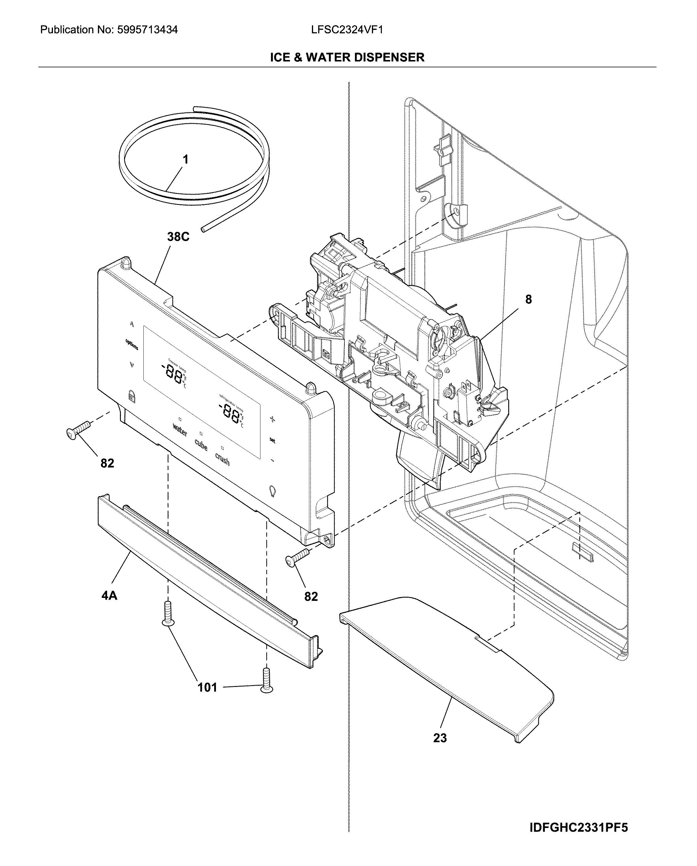 Frigidaire LFSC2324VF1 dispenser diagram