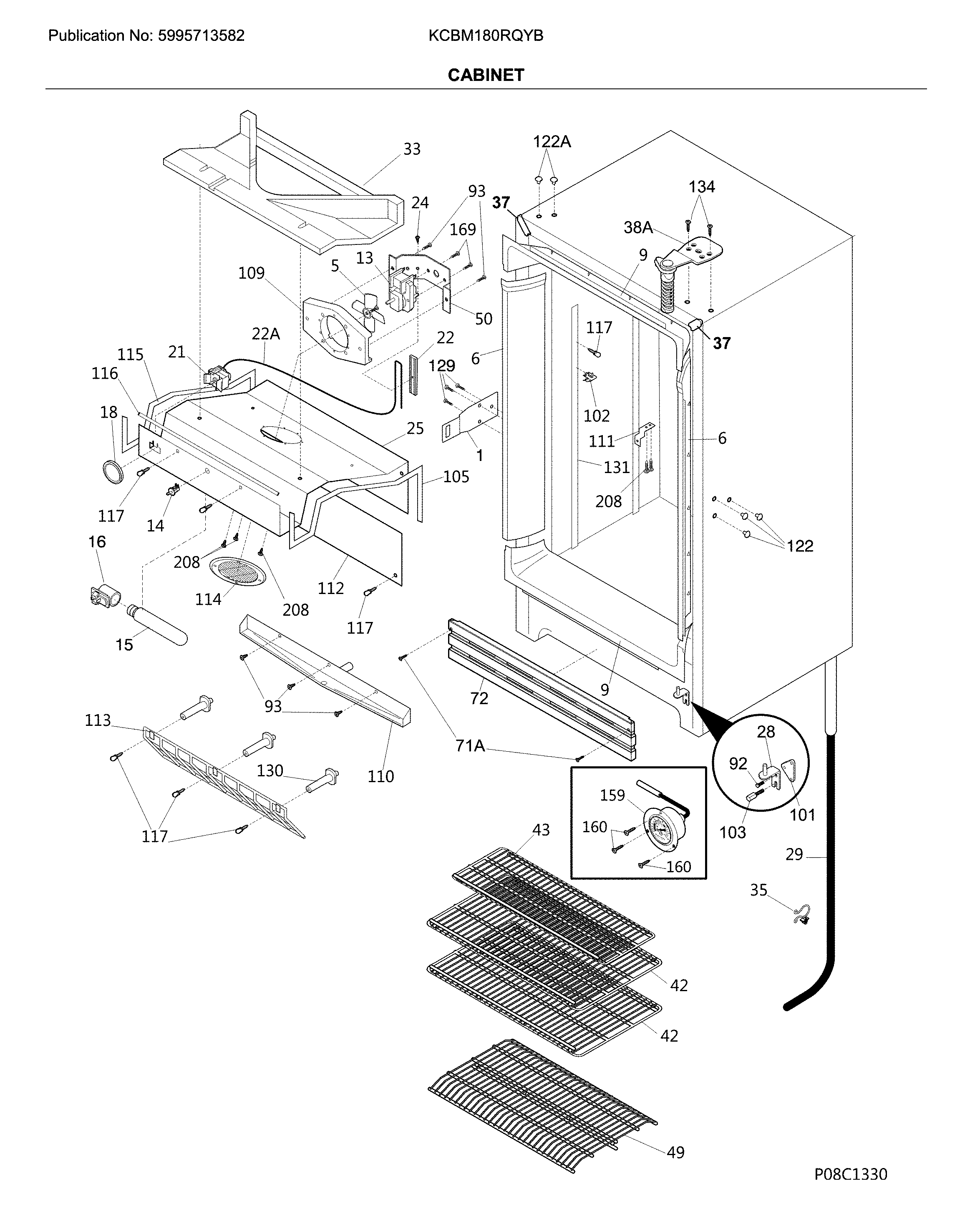 Kelvinator KCBM180RQYB cabinet diagram