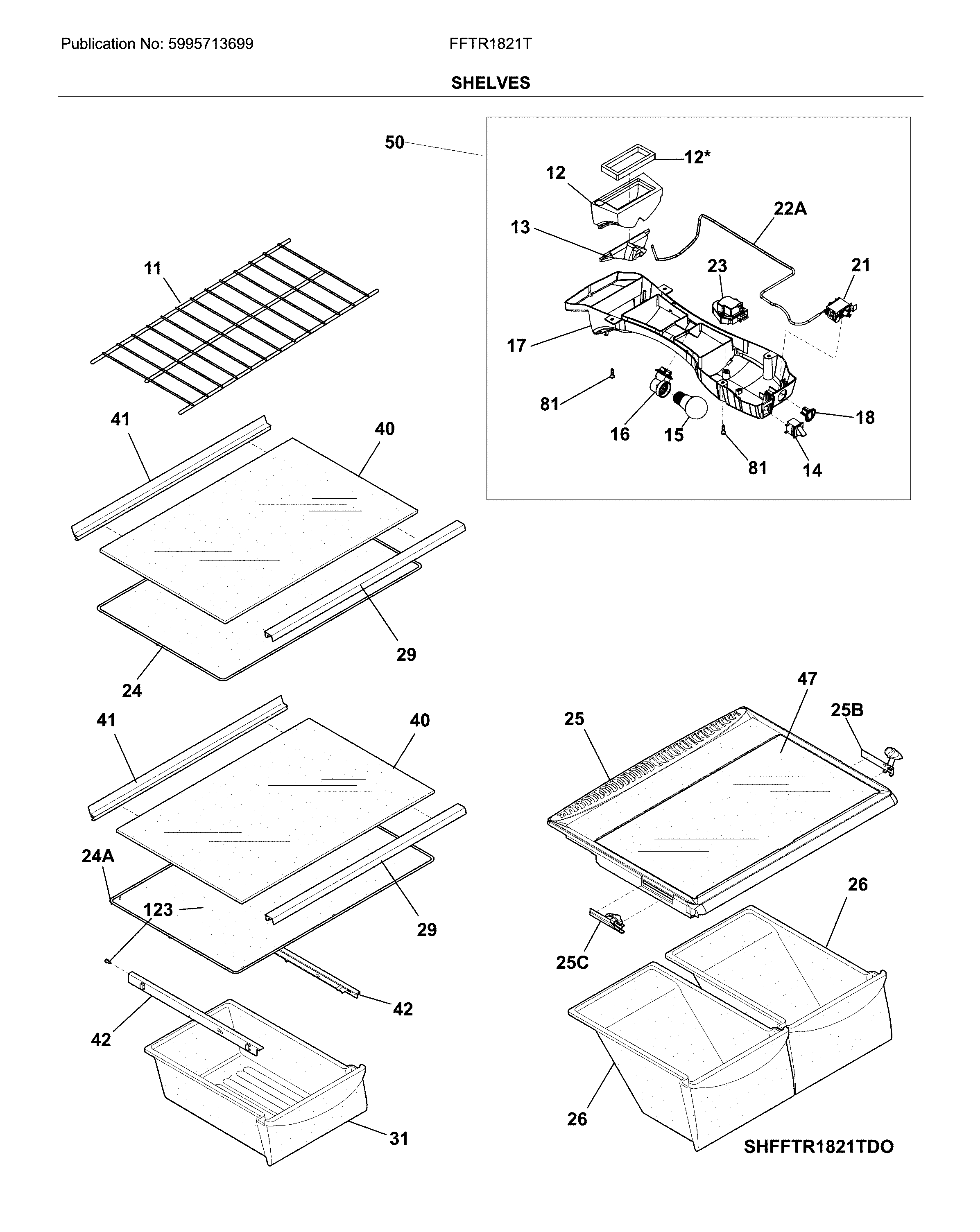 Frigidaire FFTR1821TB5 shelves diagram