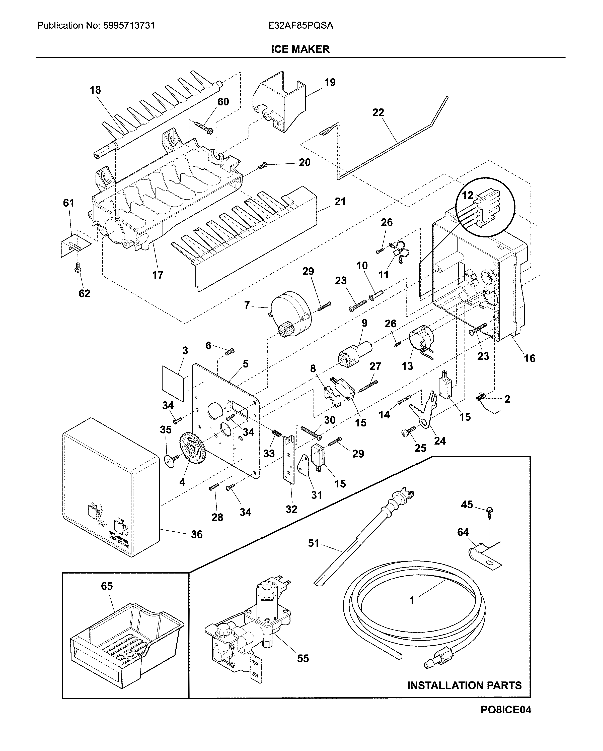 Electrolux E32AF85PQSA ice maker diagram